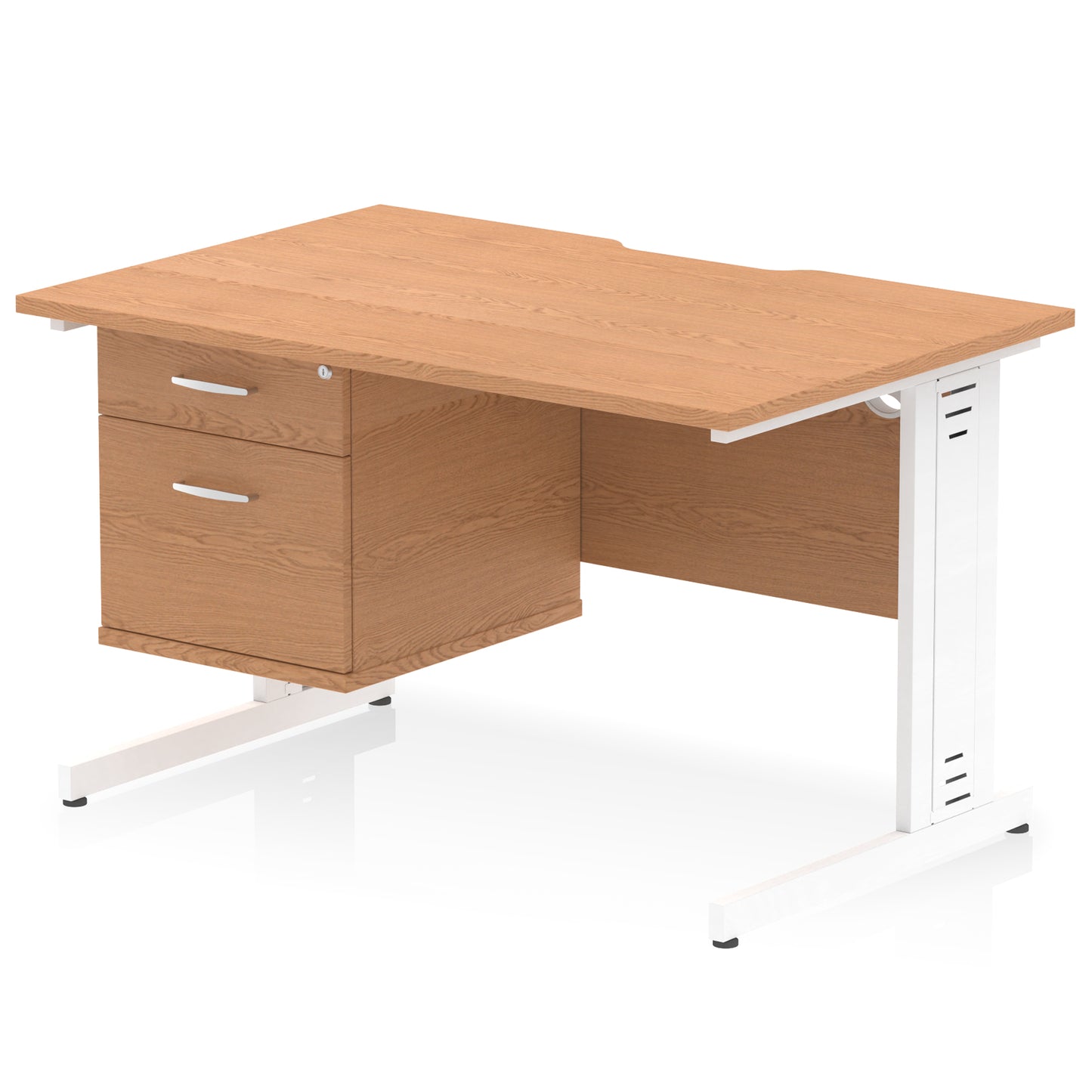 Impulse Scalloped Edge Cable Managed Straight Desk With Single Fixed Pedestal - 1200mm - Multiple Colour Options