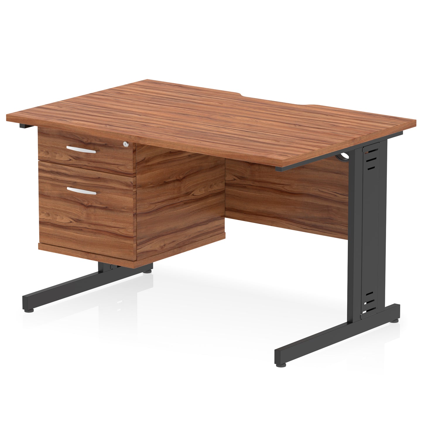 Impulse Scalloped Edge Cable Managed Straight Desk With Single Fixed Pedestal - 1200mm - Multiple Colour Options