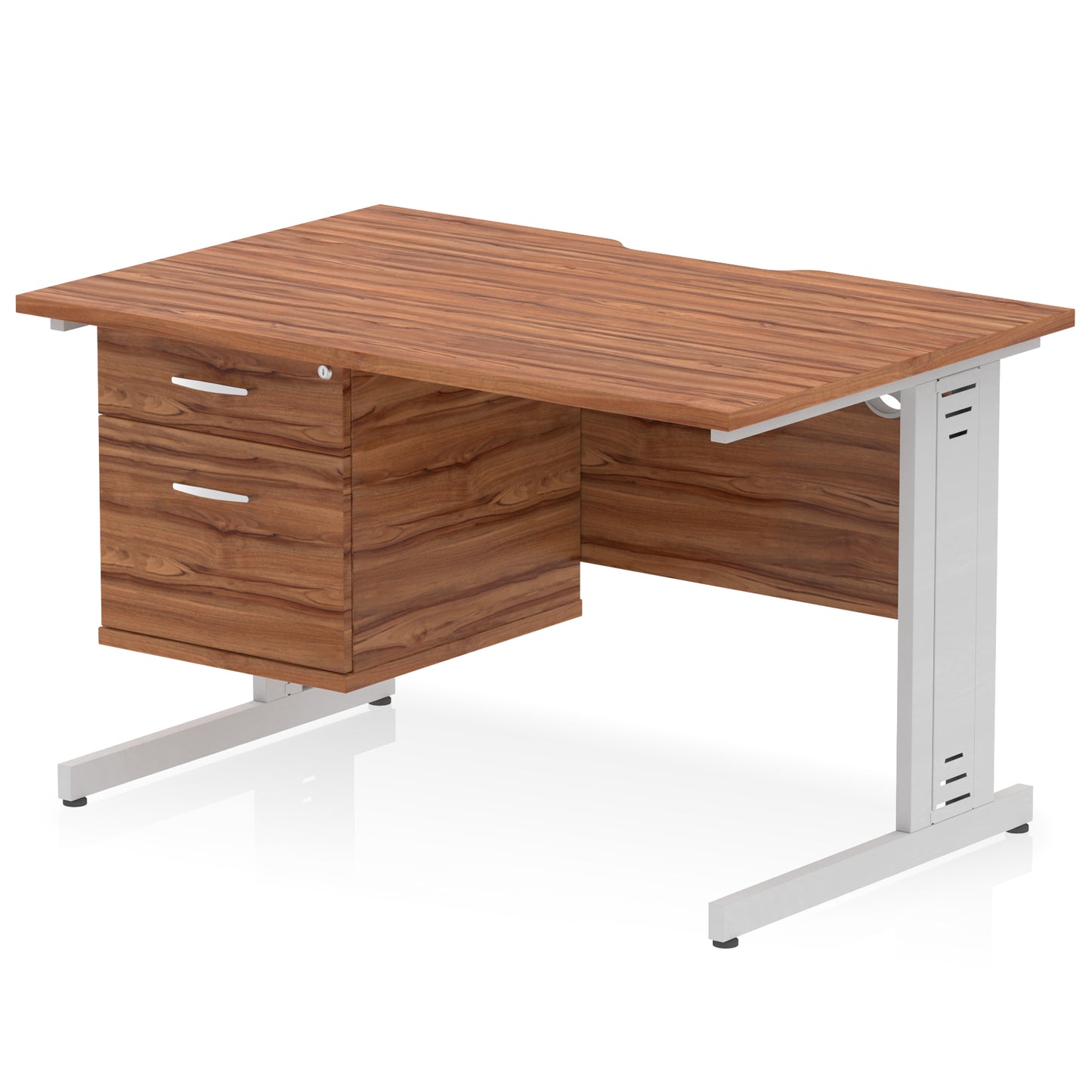 Impulse Scalloped Edge Cable Managed Straight Desk With Single Fixed Pedestal - 1200mm - Multiple Colour Options