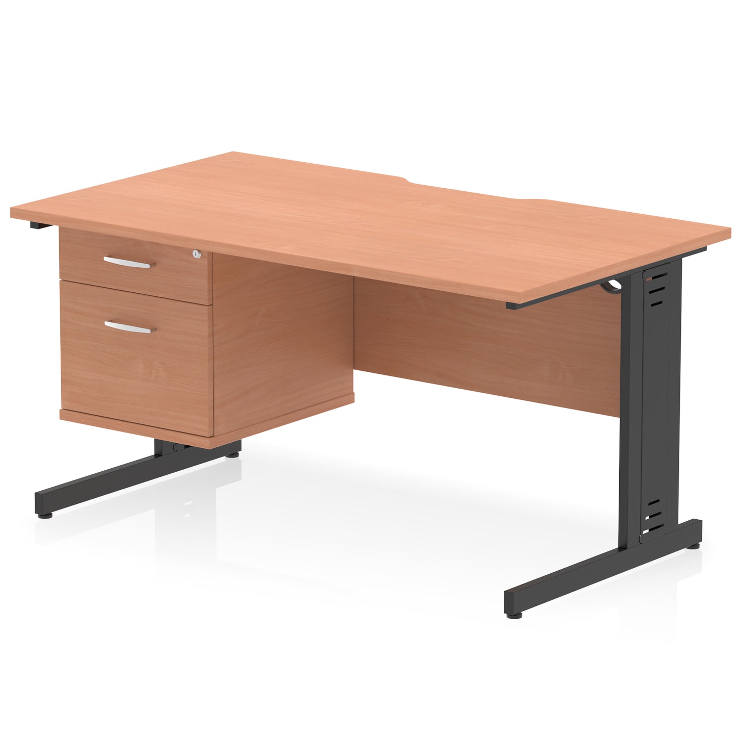 Impulse Scalloped Edge Cable Managed Straight Desk With Single Fixed Pedestal - 1400mm - Multiple Colour Options