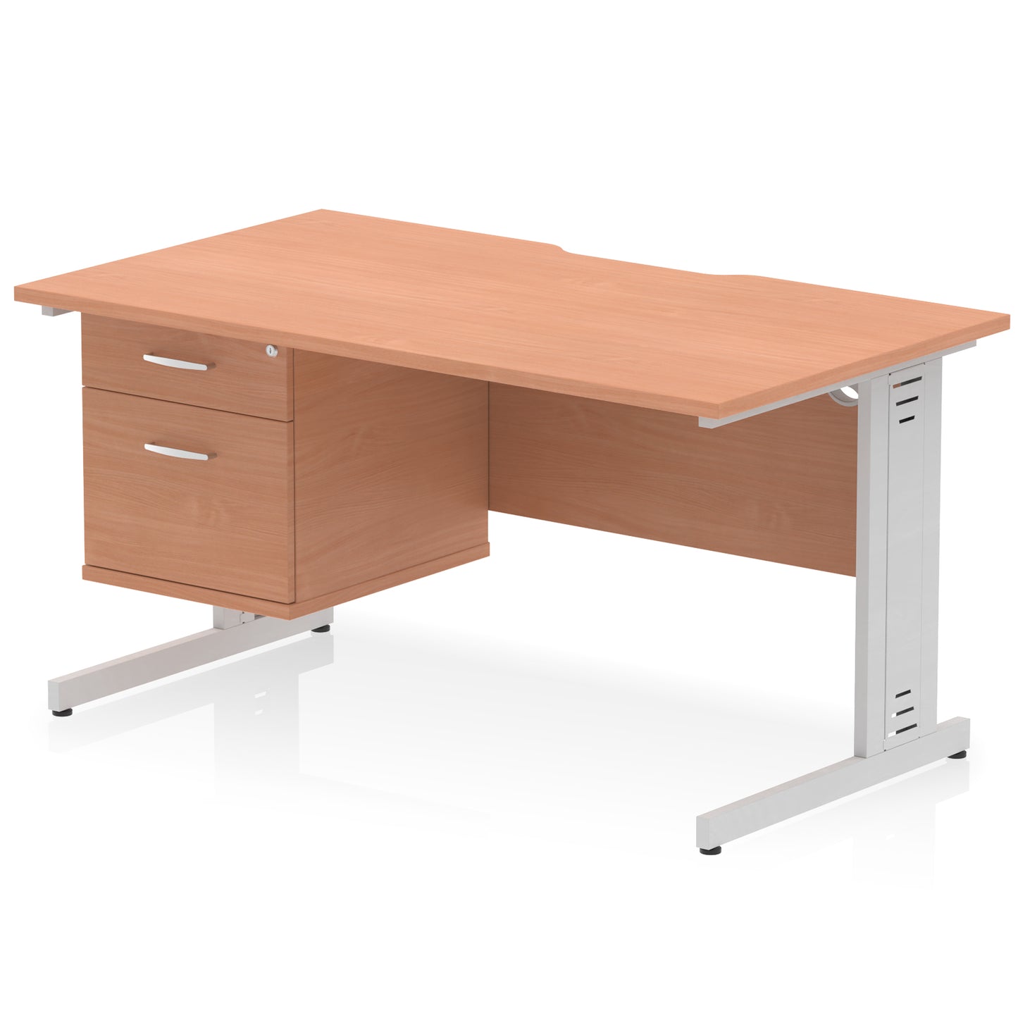 Impulse Scalloped Edge Cable Managed Straight Desk With Single Fixed Pedestal - 1400mm - Multiple Colour Options
