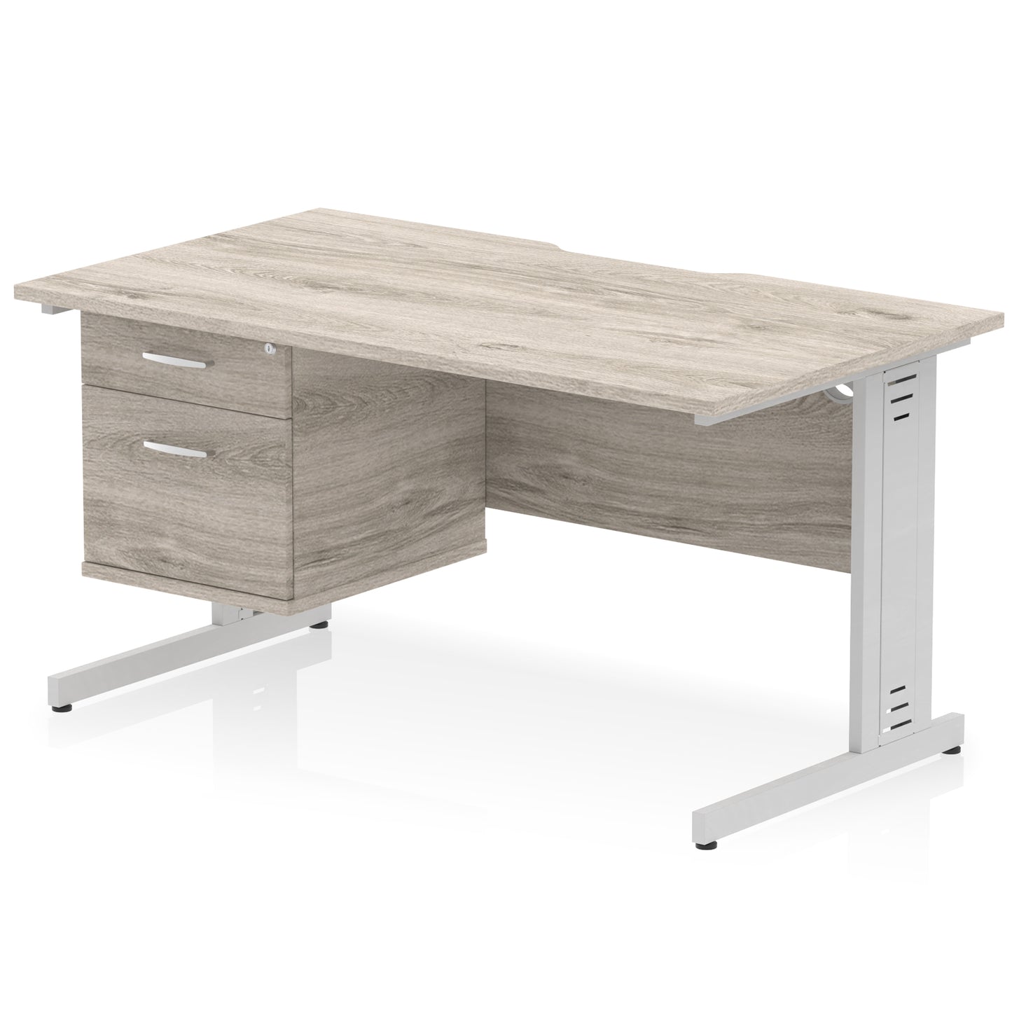Impulse Scalloped Edge Cable Managed Straight Desk With Single Fixed Pedestal - 1400mm - Multiple Colour Options