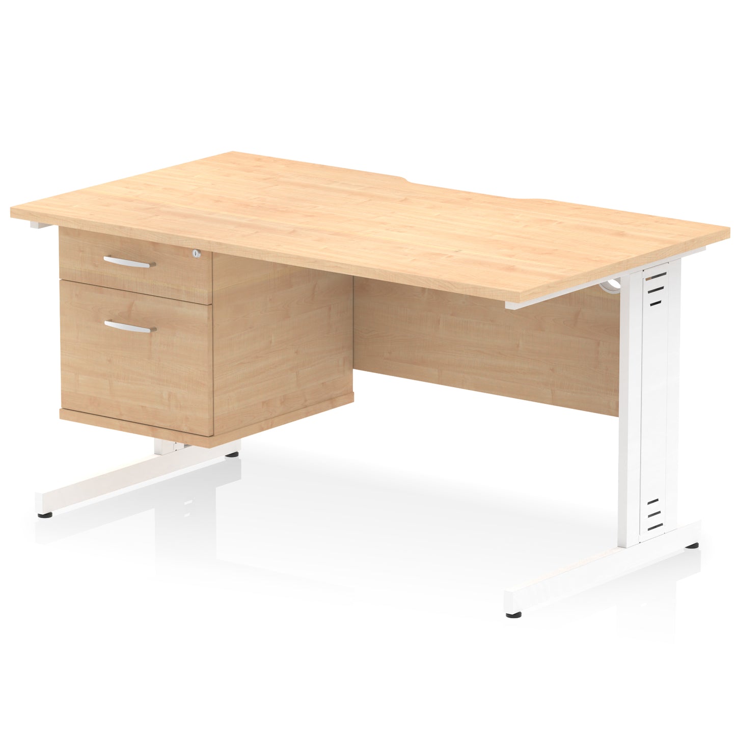 Impulse Scalloped Edge Cable Managed Straight Desk With Single Fixed Pedestal - 1400mm - Multiple Colour Options