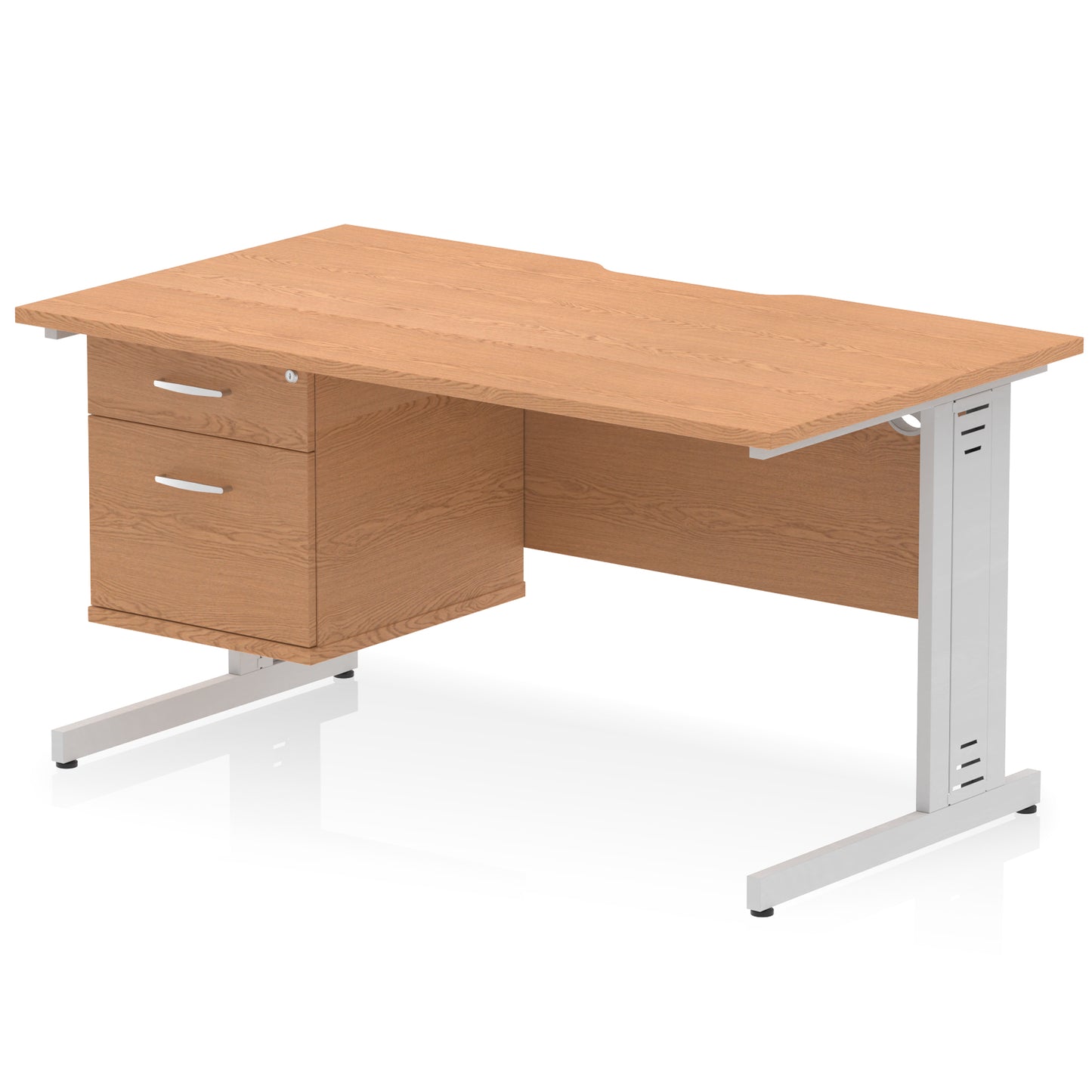 Impulse Scalloped Edge Cable Managed Straight Desk With Single Fixed Pedestal - 1400mm - Multiple Colour Options