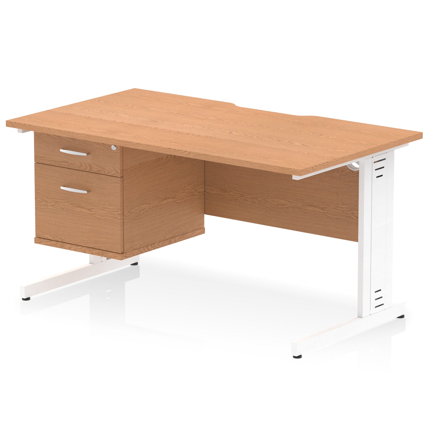 Impulse Scalloped Edge Cable Managed Straight Desk With Single Fixed Pedestal - 1400mm - Multiple Colour Options