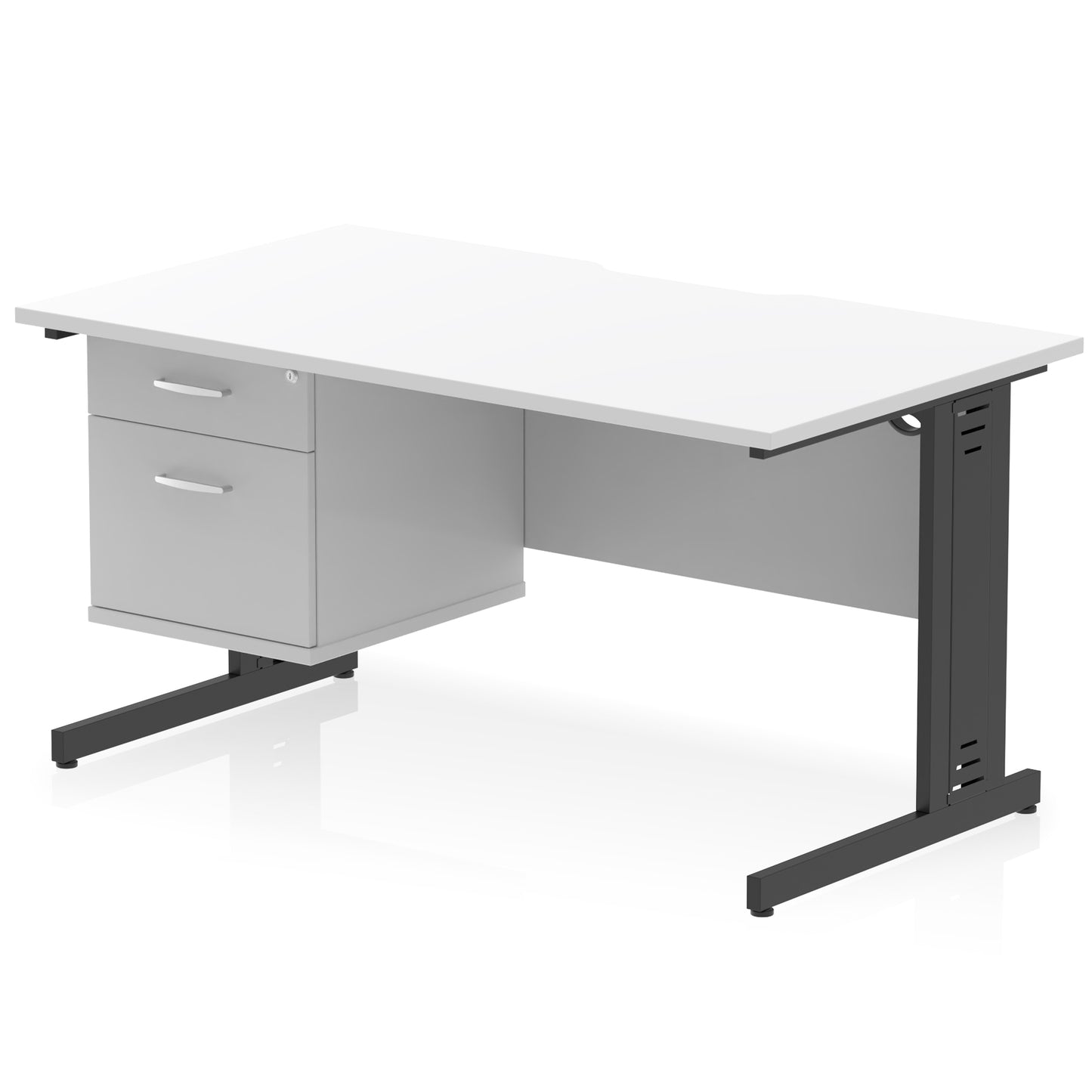 Impulse Scalloped Edge Cable Managed Straight Desk With Single Fixed Pedestal - 1400mm - Multiple Colour Options