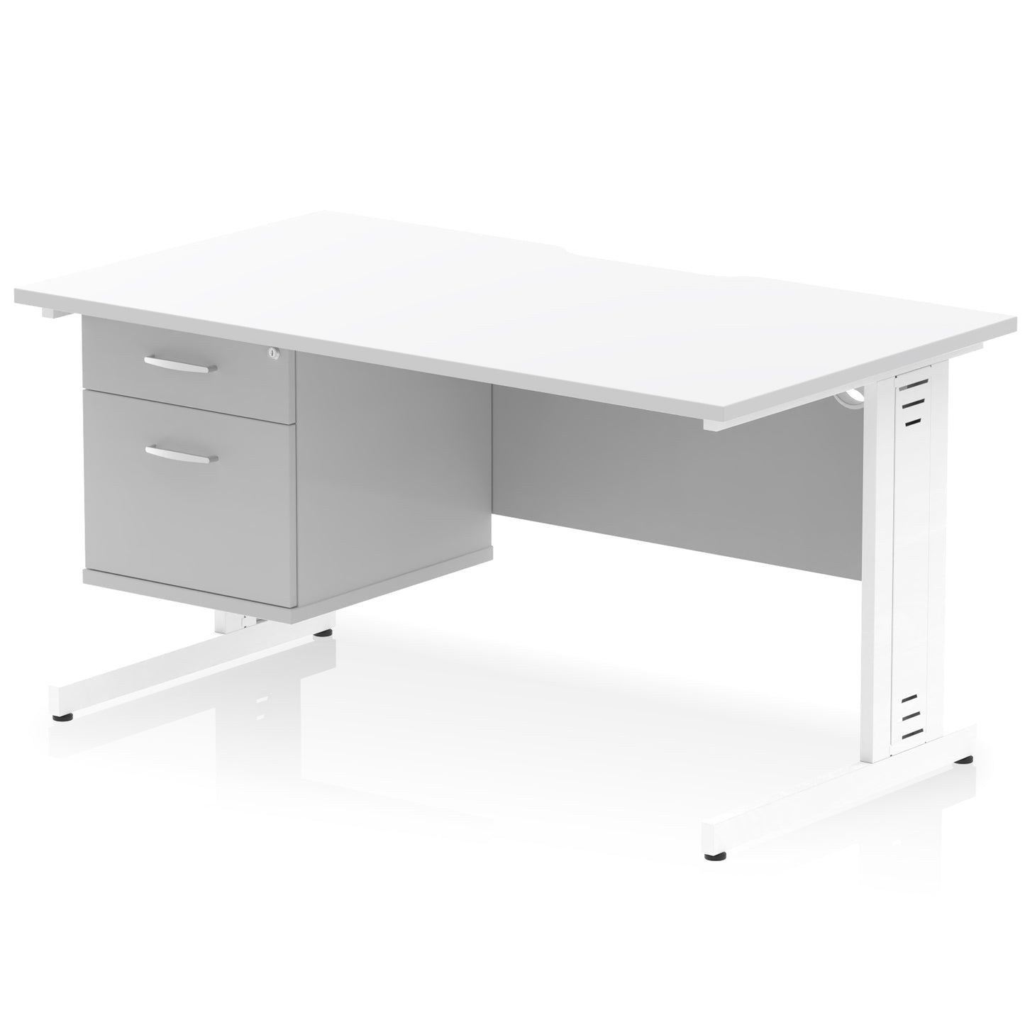 Impulse Scalloped Edge Cable Managed Straight Desk With Single Fixed Pedestal - 1400mm - Multiple Colour Options