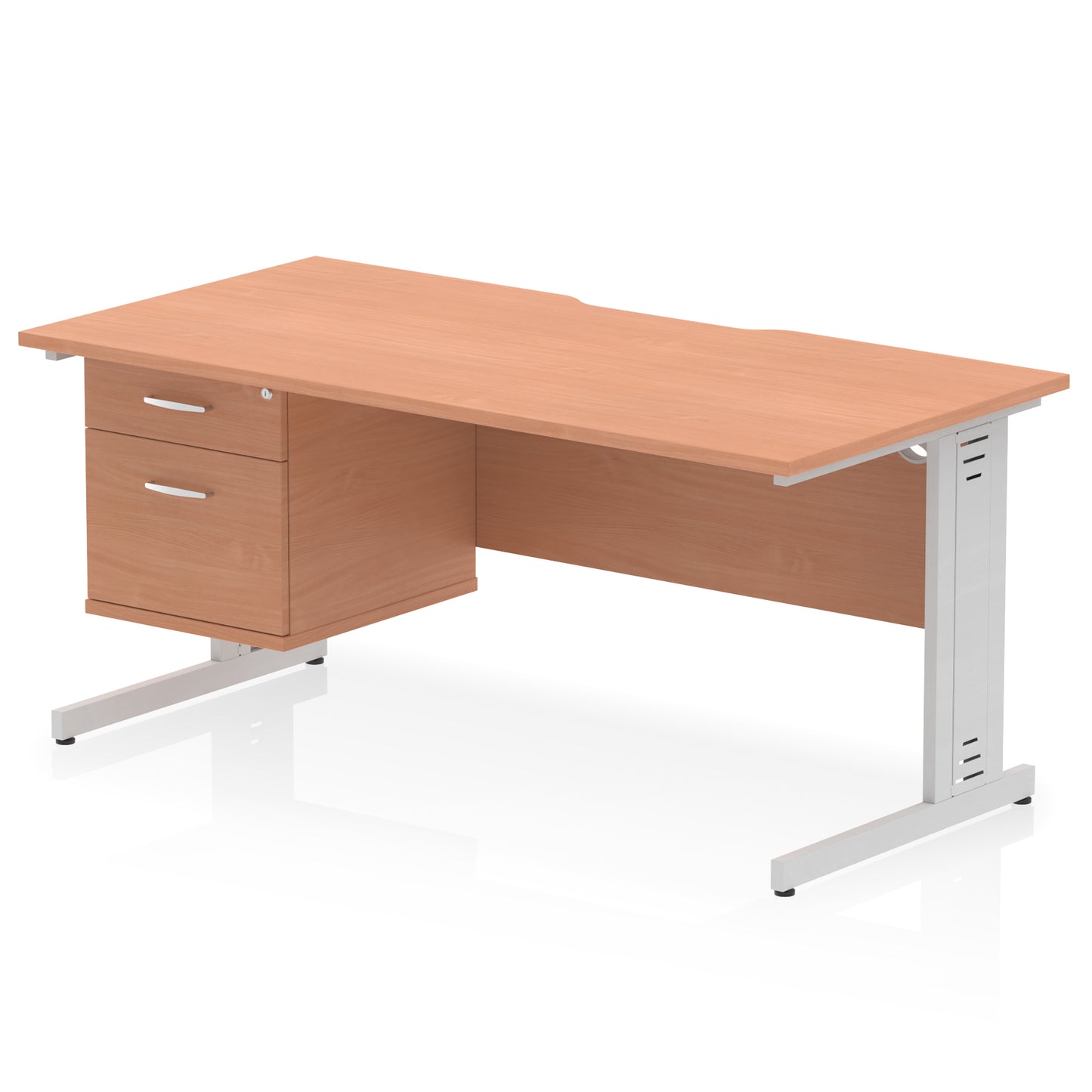 Impulse Scalloped Edge Cable Managed Straight Desk With Single Fixed Pedestal - 1600mm - Multiple Colour Options