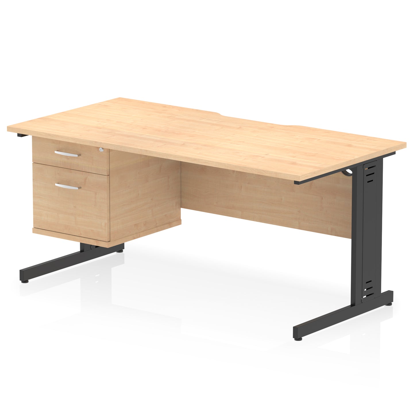 Impulse Scalloped Edge Cable Managed Straight Desk With Single Fixed Pedestal - 1600mm - Multiple Colour Options