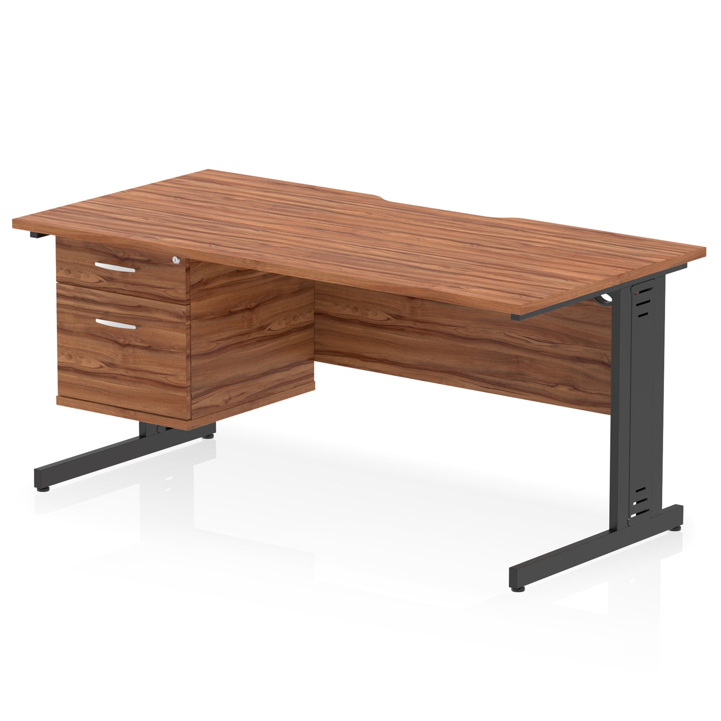 Impulse Scalloped Edge Cable Managed Straight Desk With Single Fixed Pedestal - 1600mm - Multiple Colour Options