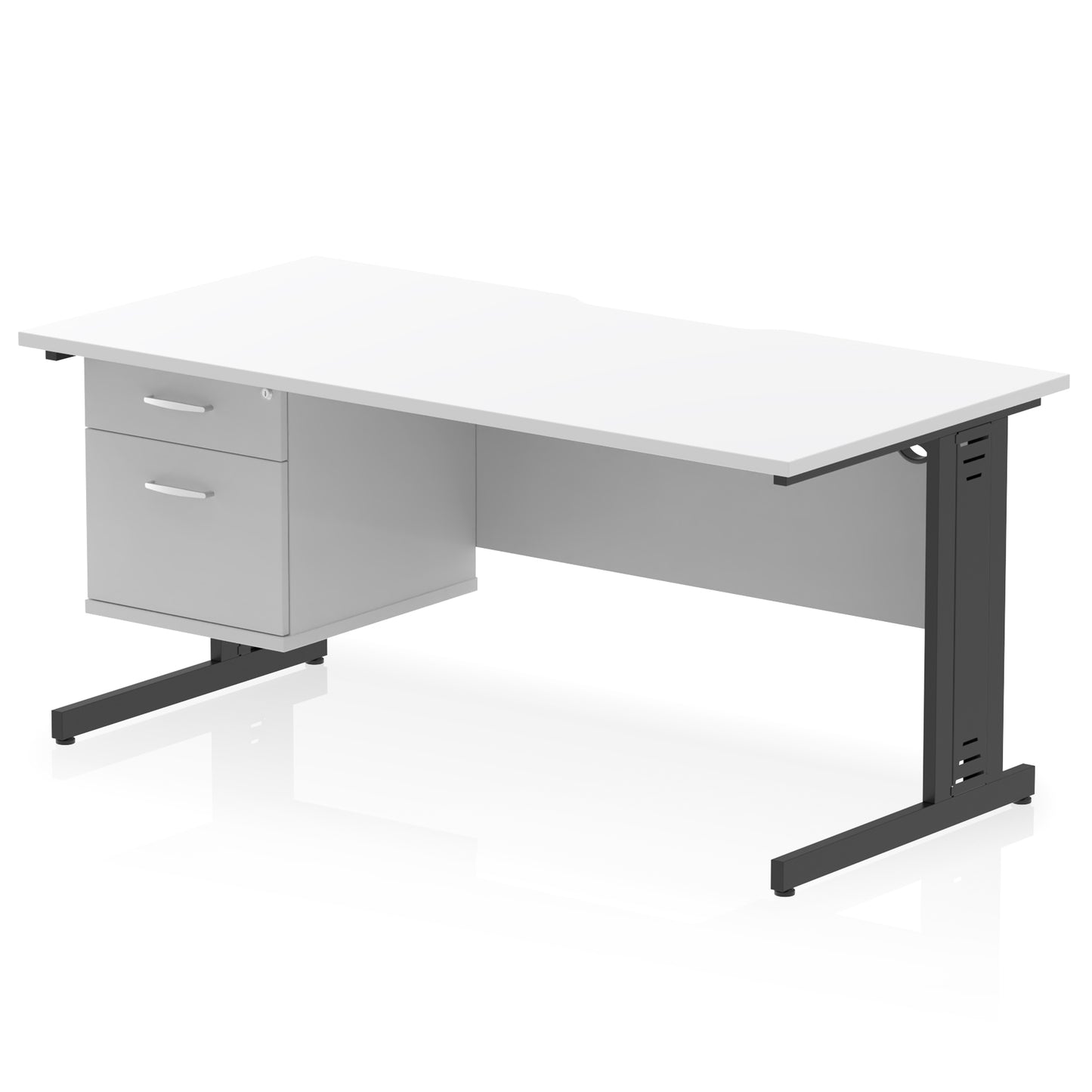 Impulse Scalloped Edge Cable Managed Straight Desk With Single Fixed Pedestal - 1600mm - Multiple Colour Options