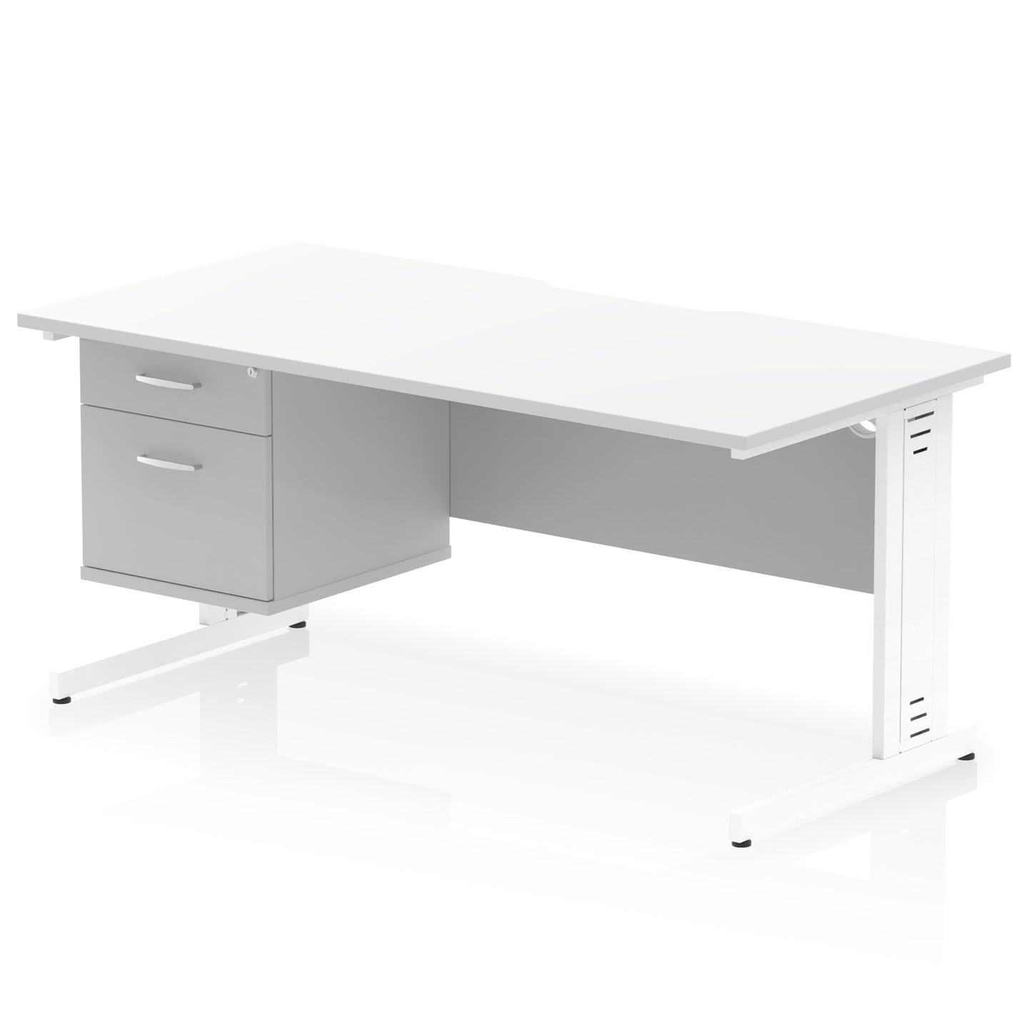 Impulse Scalloped Edge Cable Managed Straight Desk With Single Fixed Pedestal - 1600mm - Multiple Colour Options