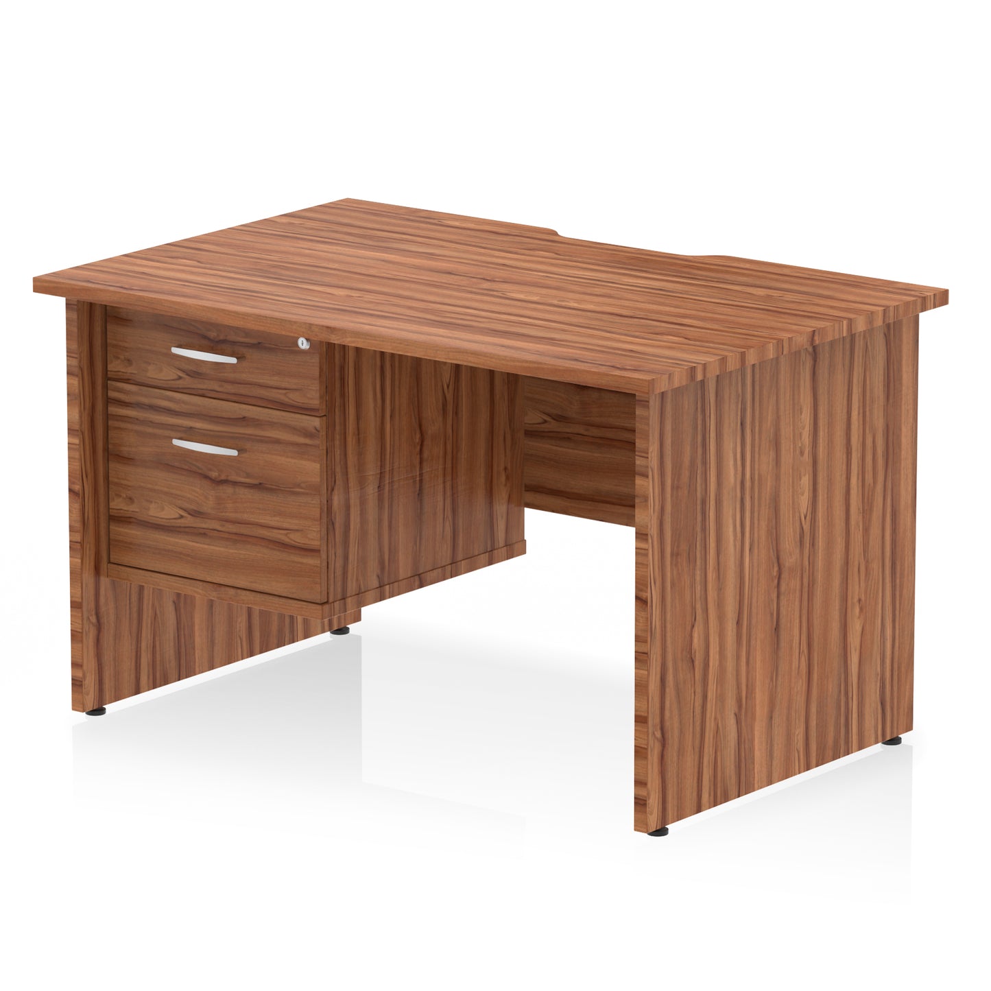 Impulse Scalloped Edge Panel End Straight Desk With Single Fixed Pedestal - 1200mm - Multiple Colour Options