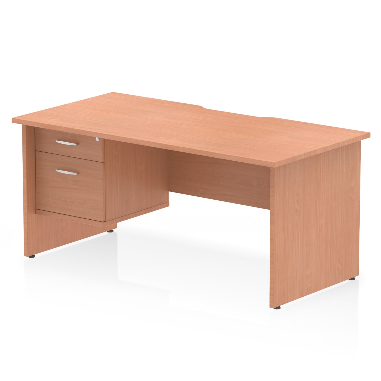 Impulse Scalloped Edge Panel End Straight Desk With Single Fixed Pedestal - 1600mm - Multiple Colour Options