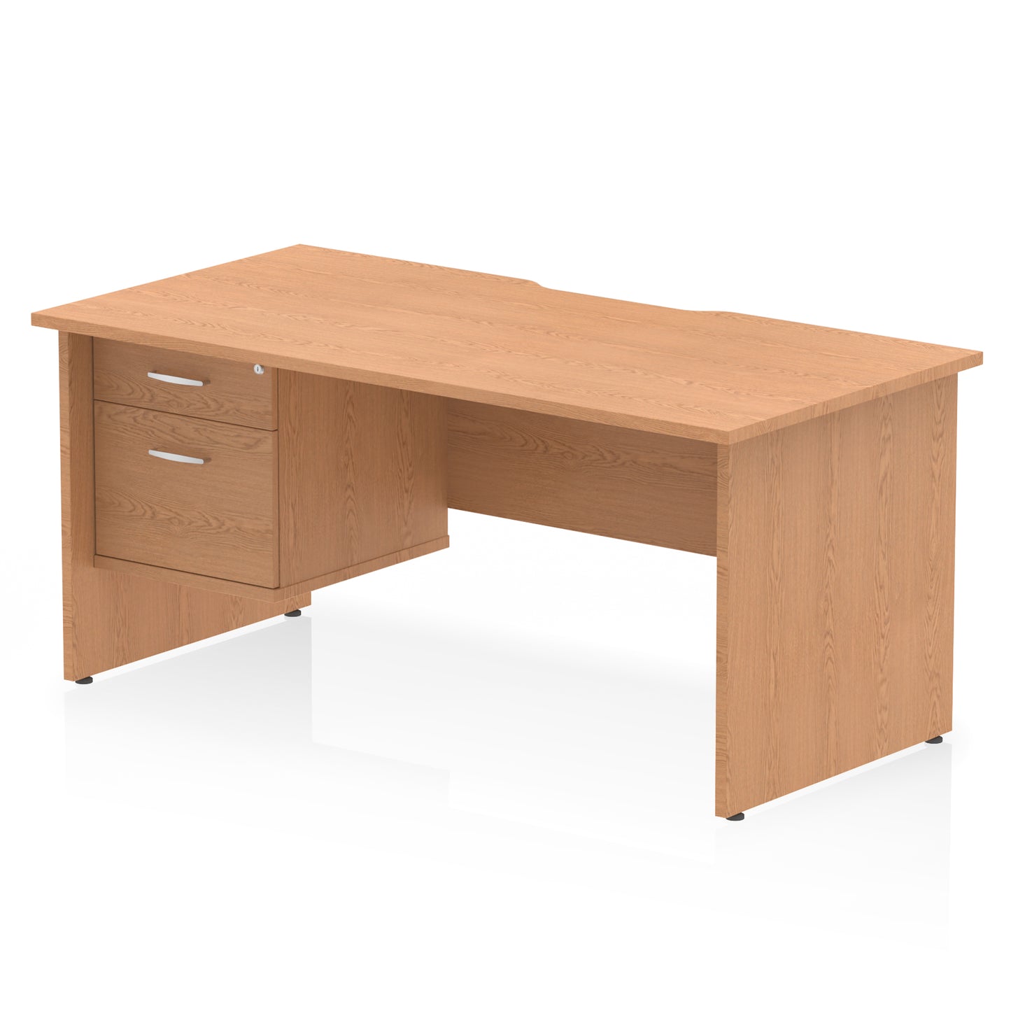 Impulse Scalloped Edge Panel End Straight Desk With Single Fixed Pedestal - 1600mm - Multiple Colour Options