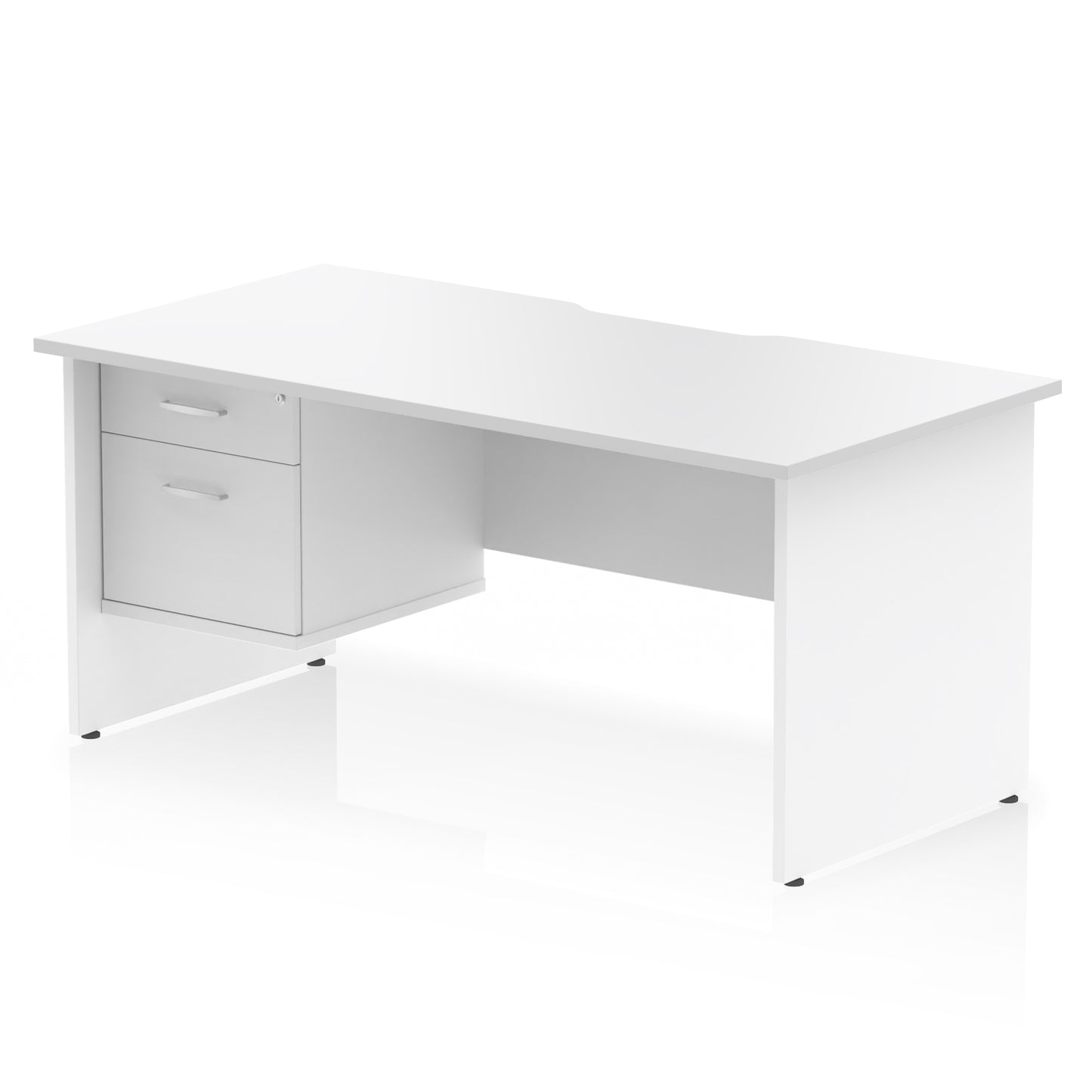 Impulse Scalloped Edge Panel End Straight Desk With Single Fixed Pedestal - 1600mm - Multiple Colour Options