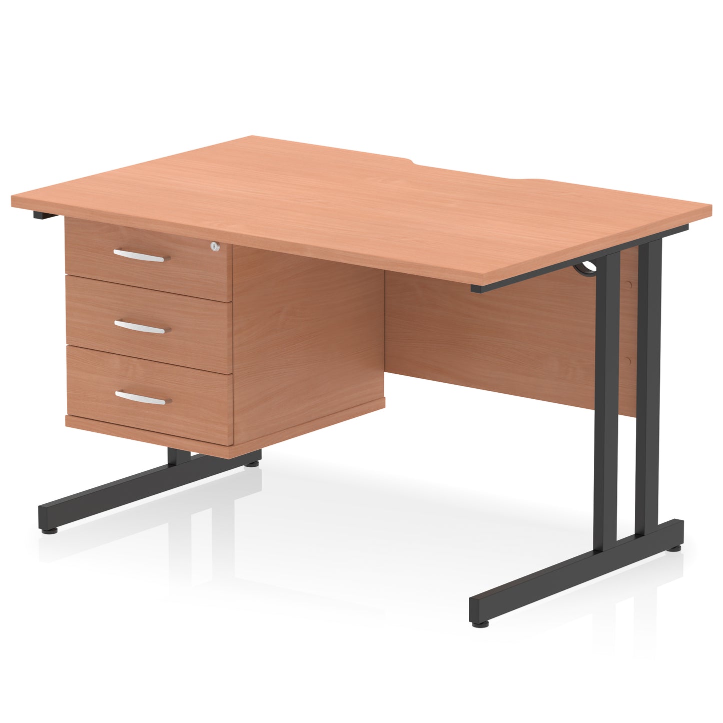 Impulse Scalloped Edge Cantilever Straight Desk With Single Fixed Pedestal - 1200mm - Multiple Colour Options