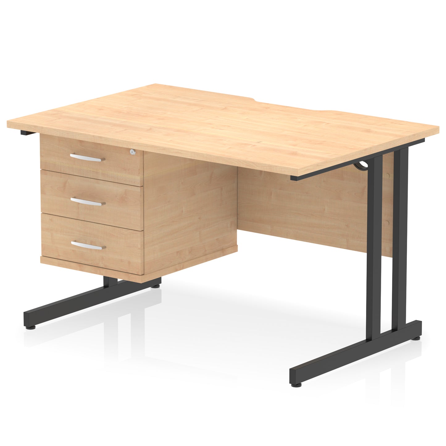 Impulse Scalloped Edge Cantilever Straight Desk With Single Fixed Pedestal - 1200mm - Multiple Colour Options