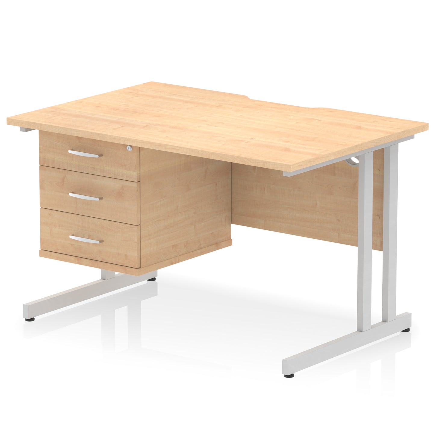 Impulse Scalloped Edge Cantilever Straight Desk With Single Fixed Pedestal - 1200mm - Multiple Colour Options