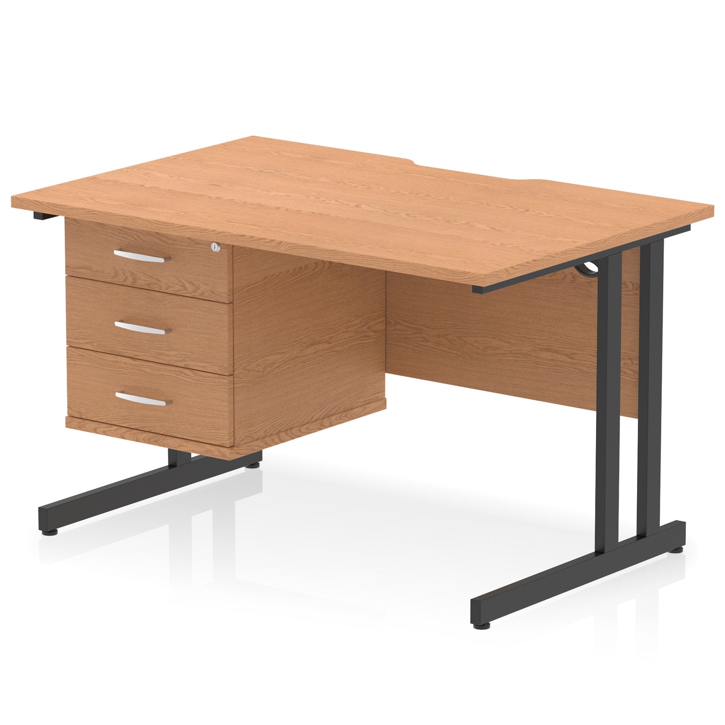 Impulse Scalloped Edge Cantilever Straight Desk With Single Fixed Pedestal - 1200mm - Multiple Colour Options