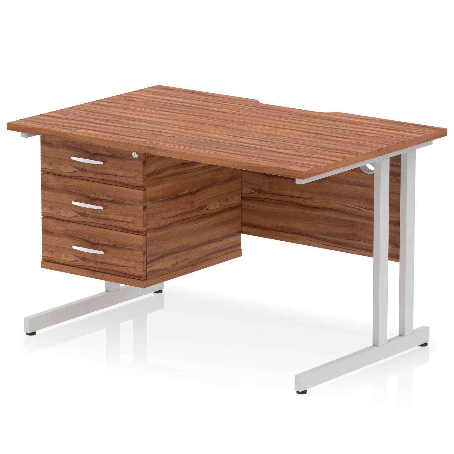 Impulse Scalloped Edge Cantilever Straight Desk With Single Fixed Pedestal - 1200mm - Multiple Colour Options