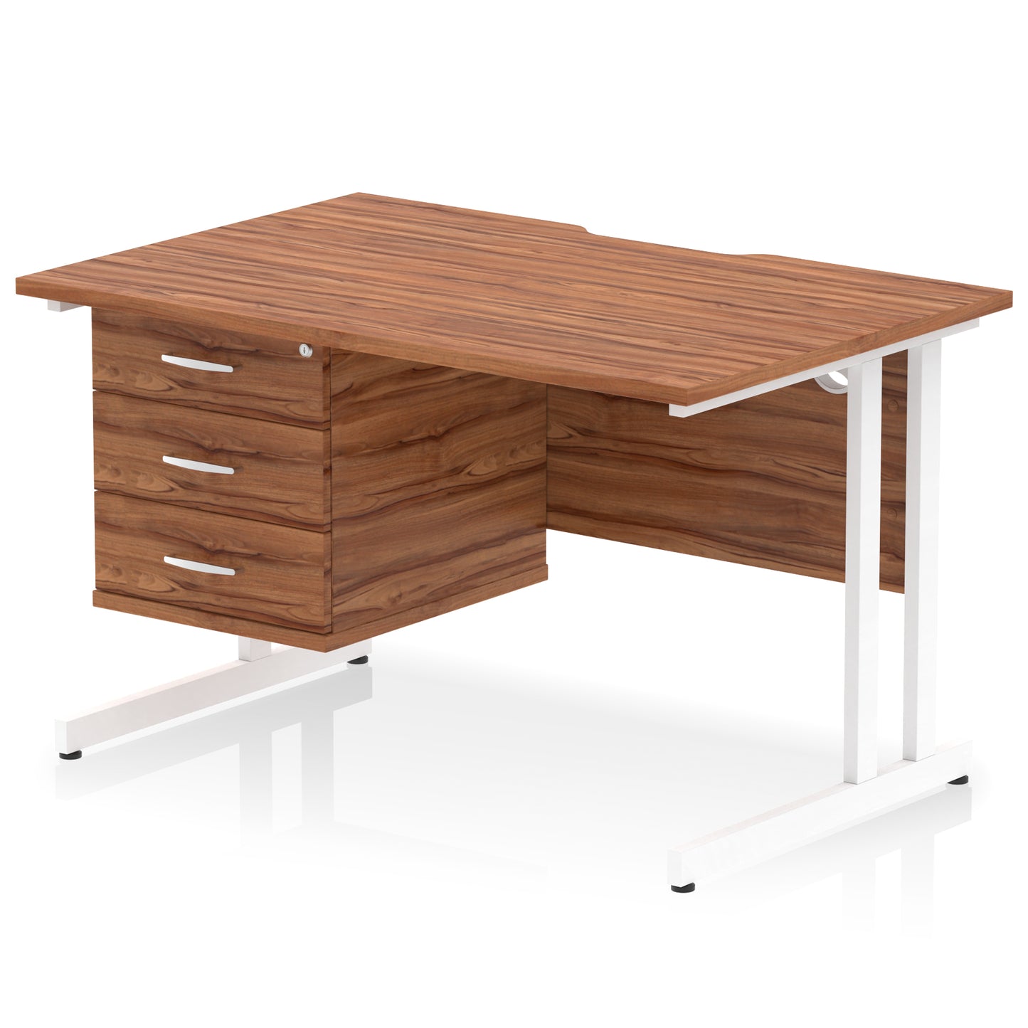 Impulse Scalloped Edge Cantilever Straight Desk With Single Fixed Pedestal - 1200mm - Multiple Colour Options