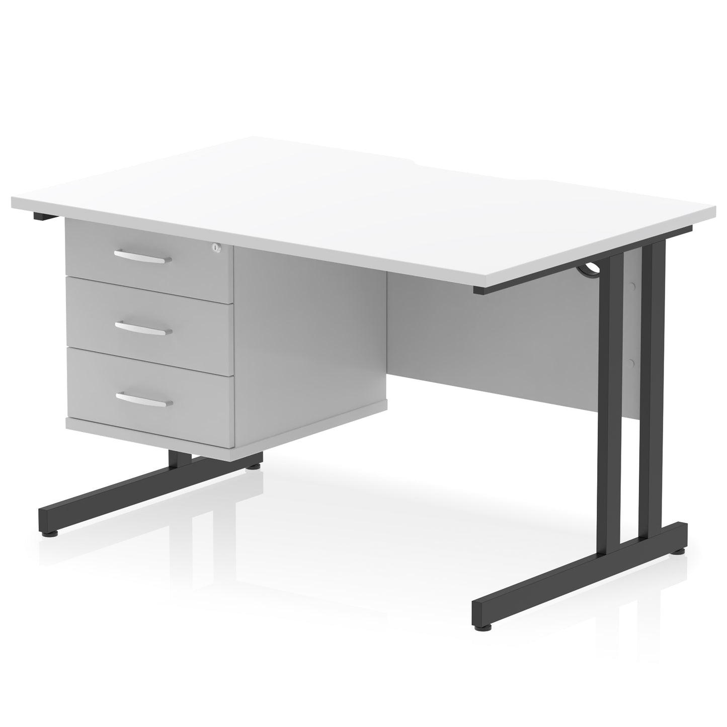 Impulse Scalloped Edge Cantilever Straight Desk With Single Fixed Pedestal - 1200mm - Multiple Colour Options