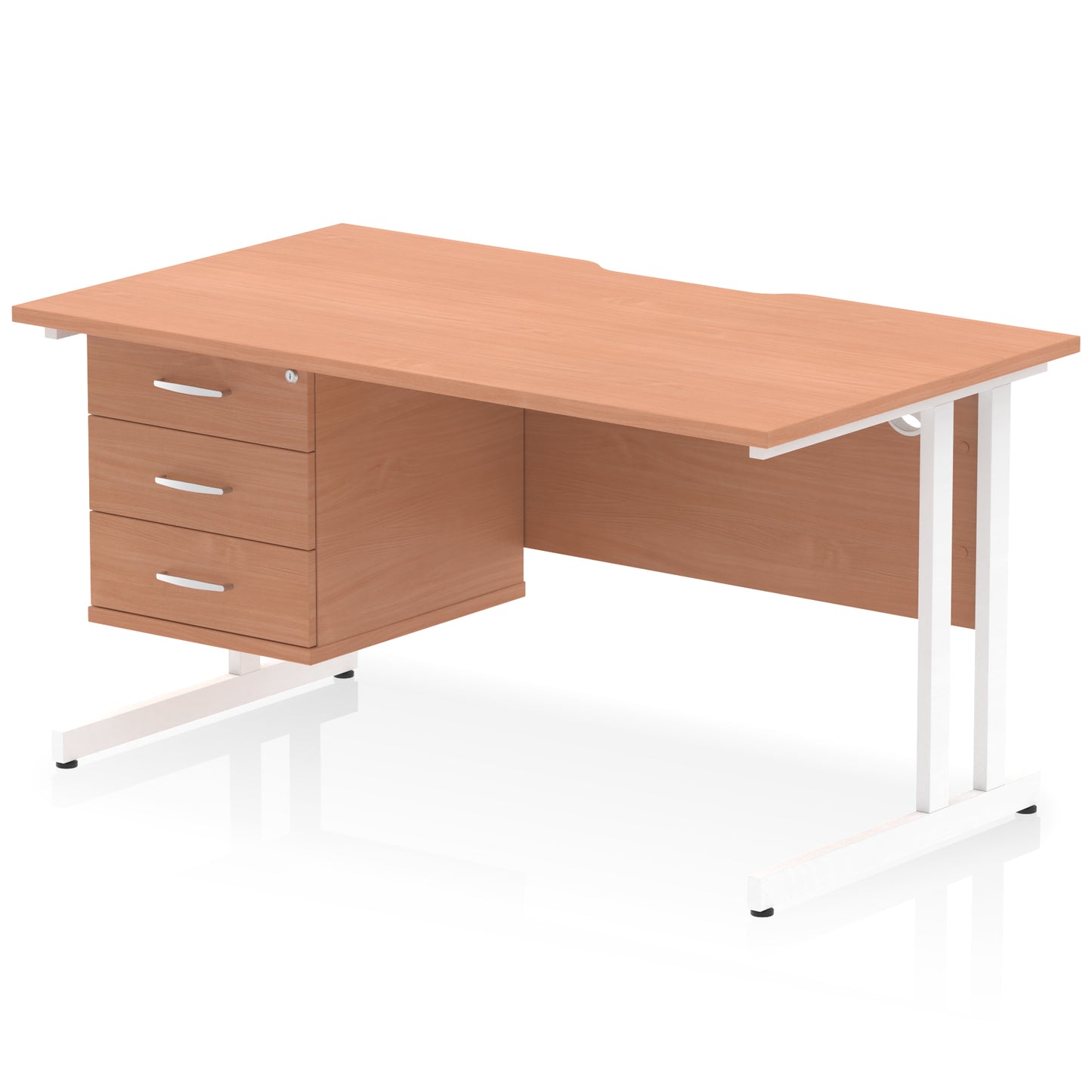 Impulse Scalloped Edge Cantilever Straight Desk With Single Fixed Pedestal - 1400mm - Multiple Colour Options
