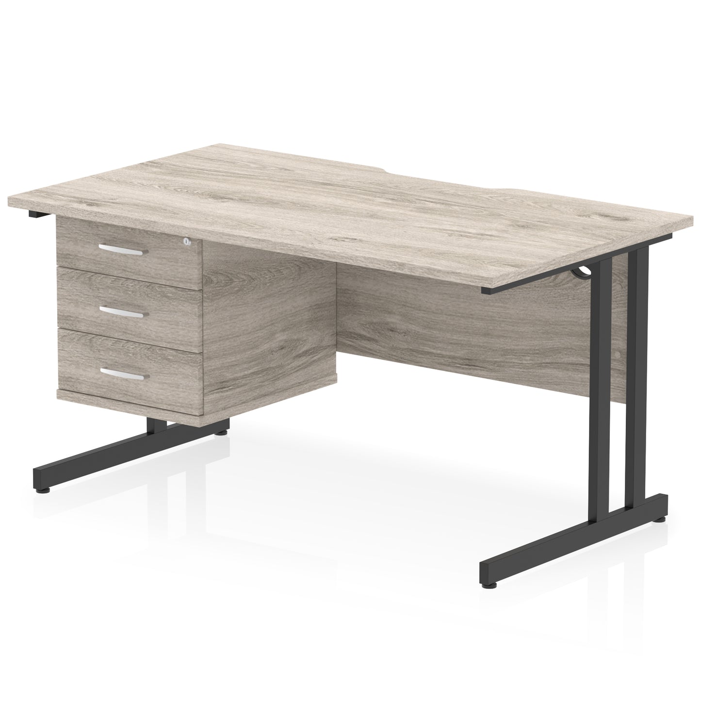Impulse Scalloped Edge Cantilever Straight Desk With Single Fixed Pedestal - 1400mm - Multiple Colour Options