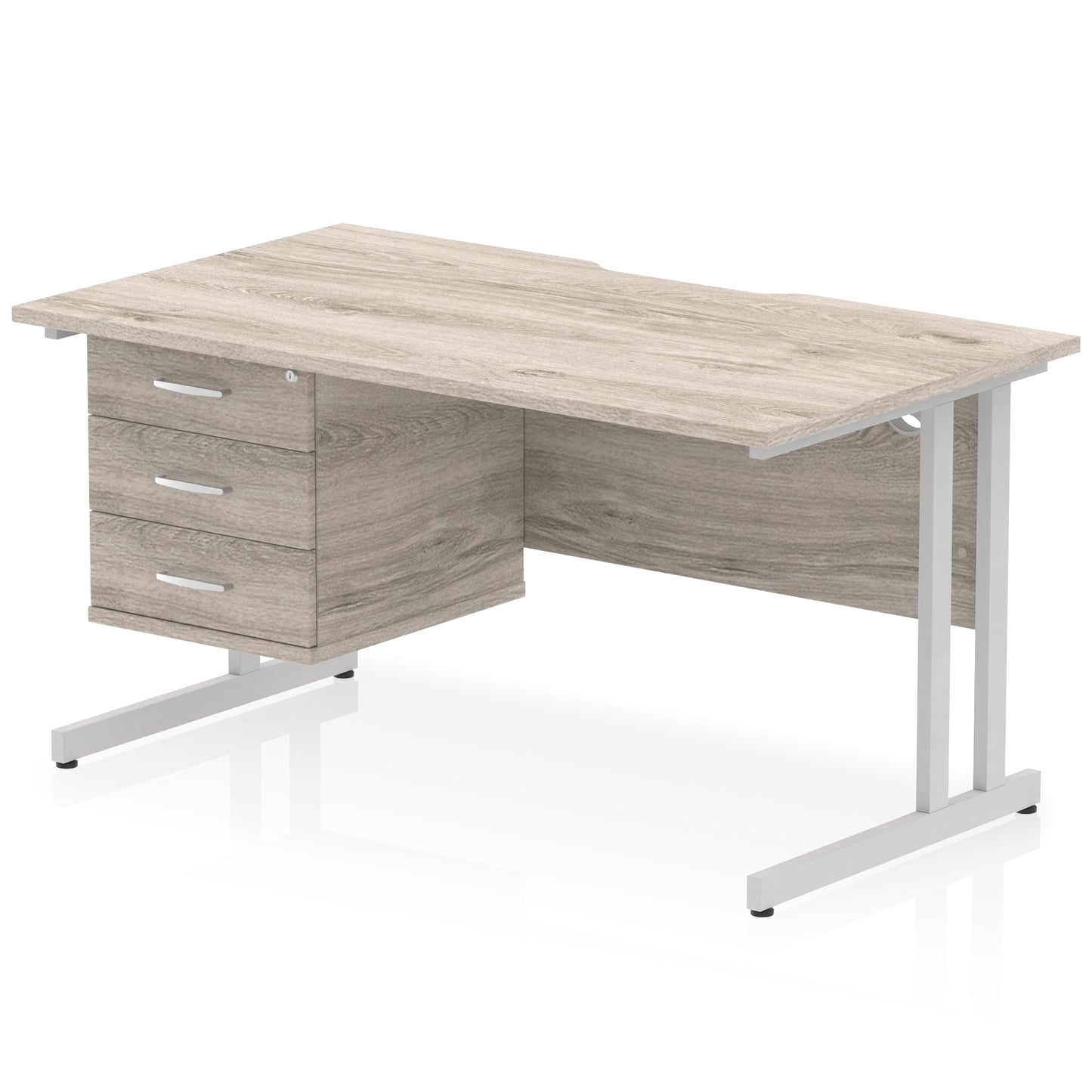 Impulse Scalloped Edge Cantilever Straight Desk With Single Fixed Pedestal - 1400mm - Multiple Colour Options