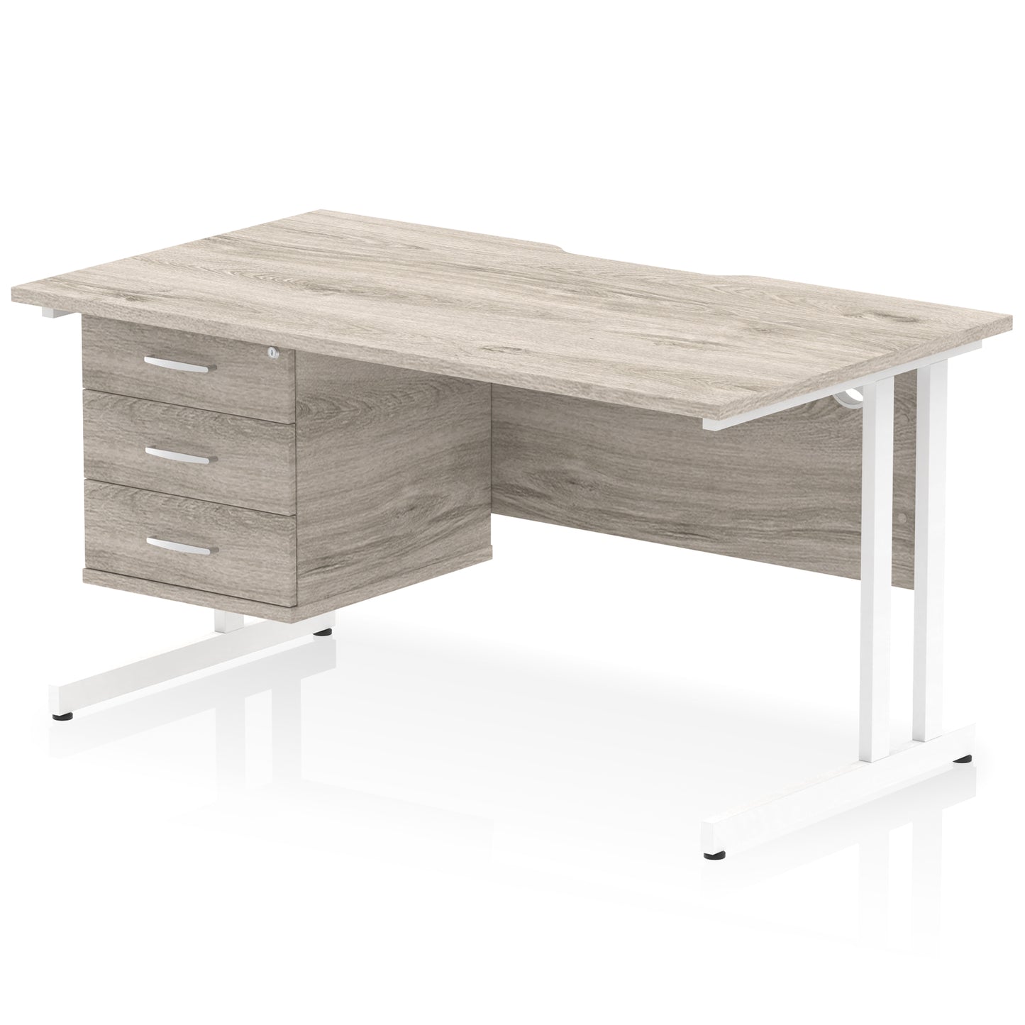 Impulse Scalloped Edge Cantilever Straight Desk With Single Fixed Pedestal - 1400mm - Multiple Colour Options