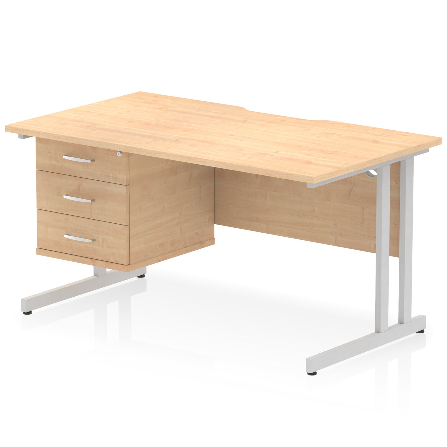 Impulse Scalloped Edge Cantilever Straight Desk With Single Fixed Pedestal - 1400mm - Multiple Colour Options