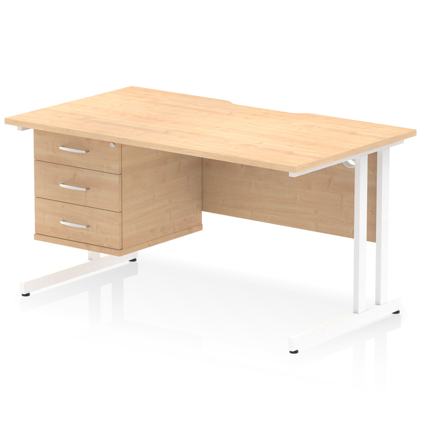 Impulse Scalloped Edge Cantilever Straight Desk With Single Fixed Pedestal - 1400mm - Multiple Colour Options