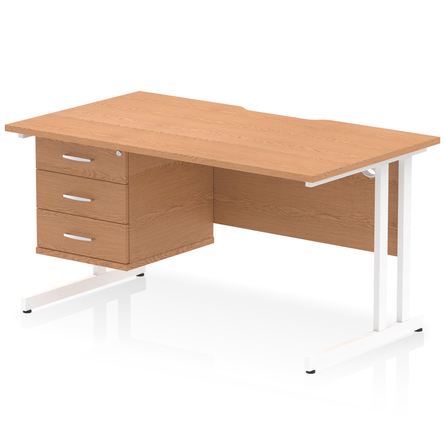 Impulse Scalloped Edge Cantilever Straight Desk With Single Fixed Pedestal - 1400mm - Multiple Colour Options