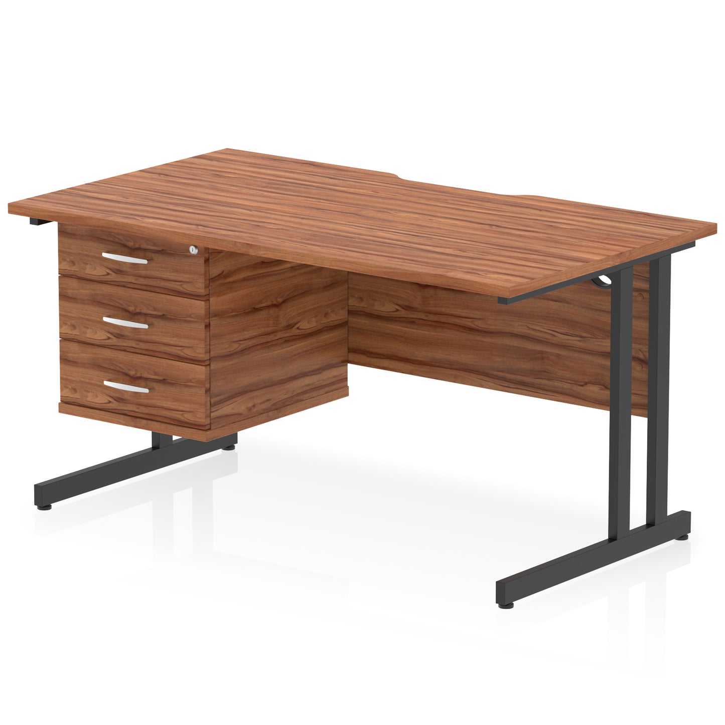 Impulse Scalloped Edge Cantilever Straight Desk With Single Fixed Pedestal - 1400mm - Multiple Colour Options