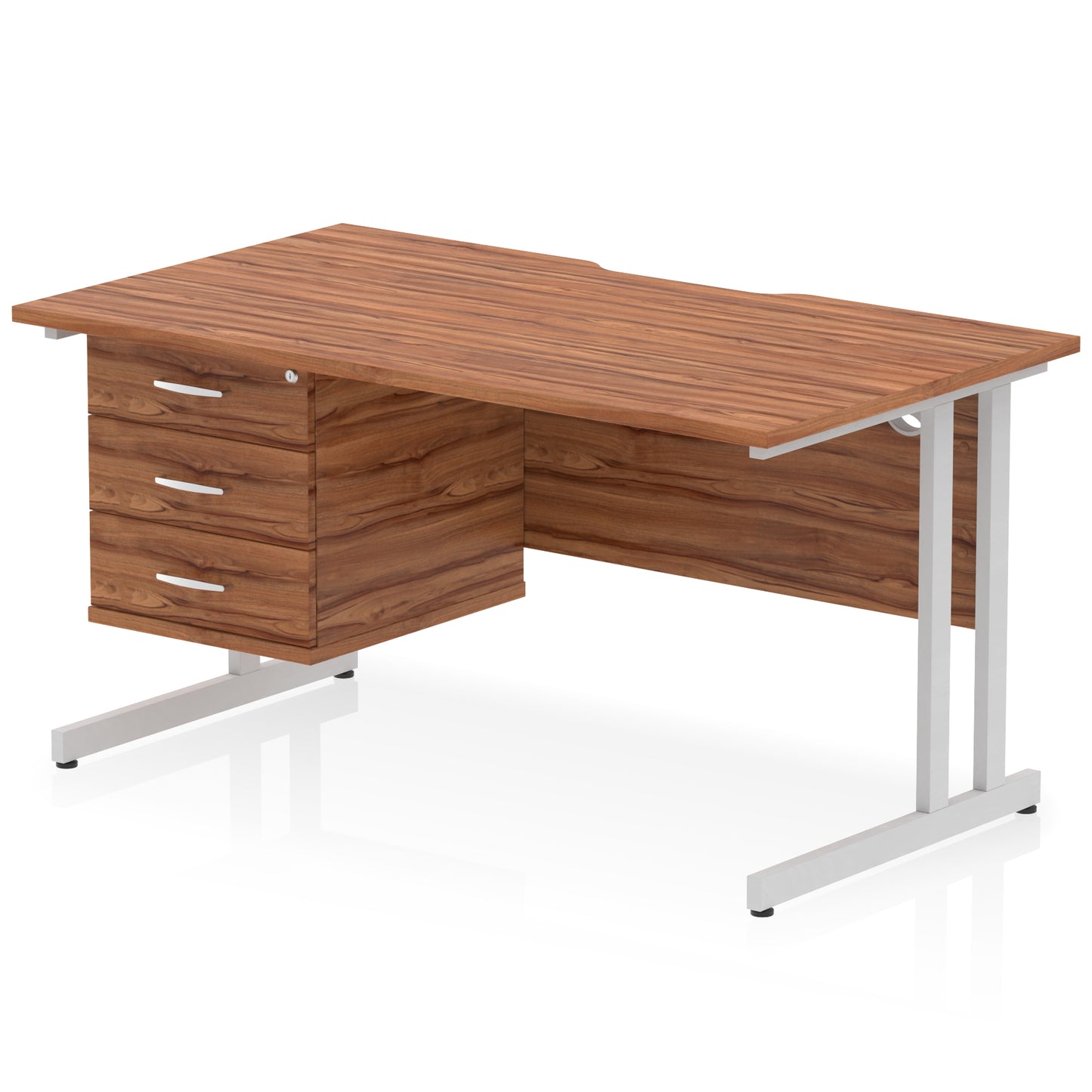 Impulse Scalloped Edge Cantilever Straight Desk With Single Fixed Pedestal - 1400mm - Multiple Colour Options