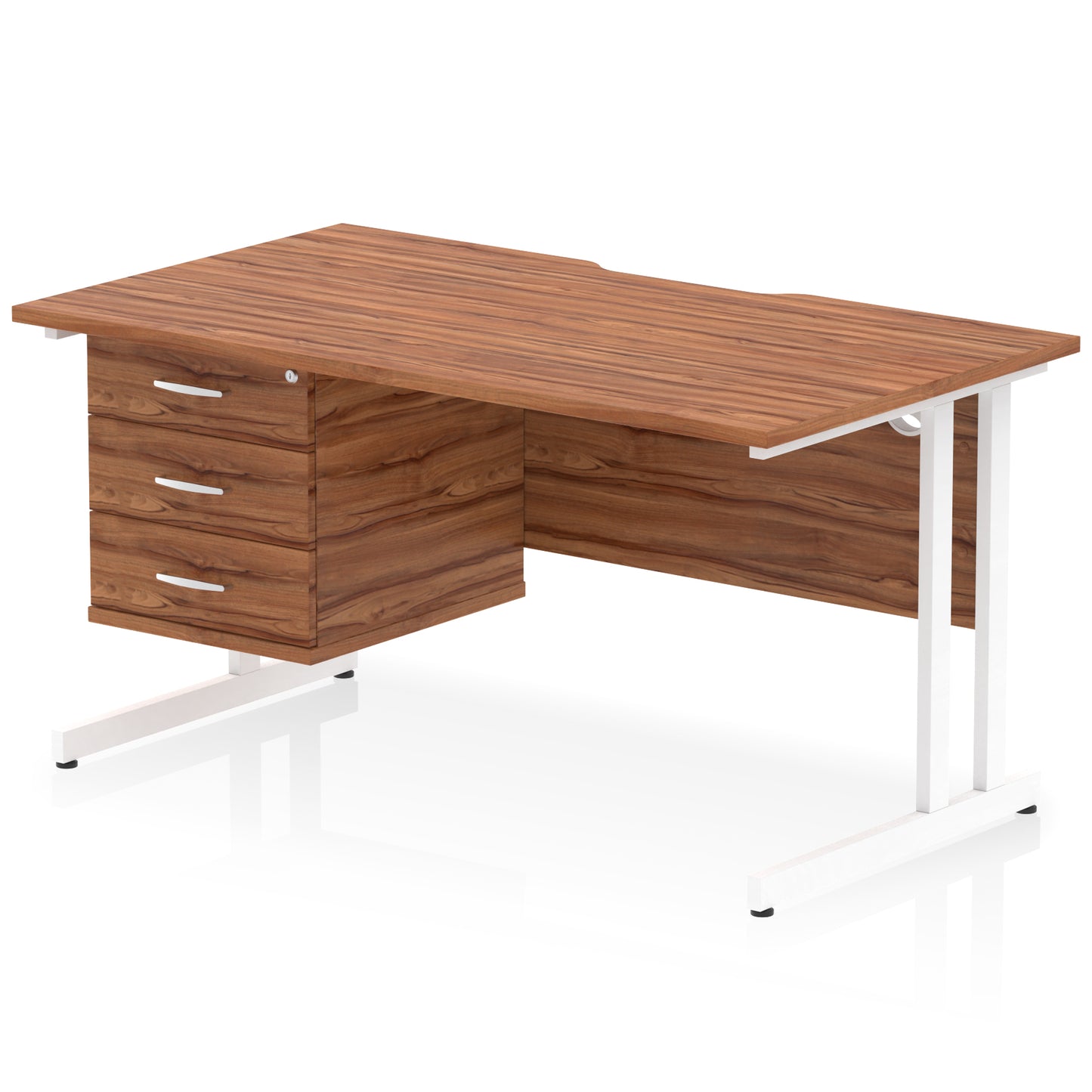 Impulse Scalloped Edge Cantilever Straight Desk With Single Fixed Pedestal - 1400mm - Multiple Colour Options