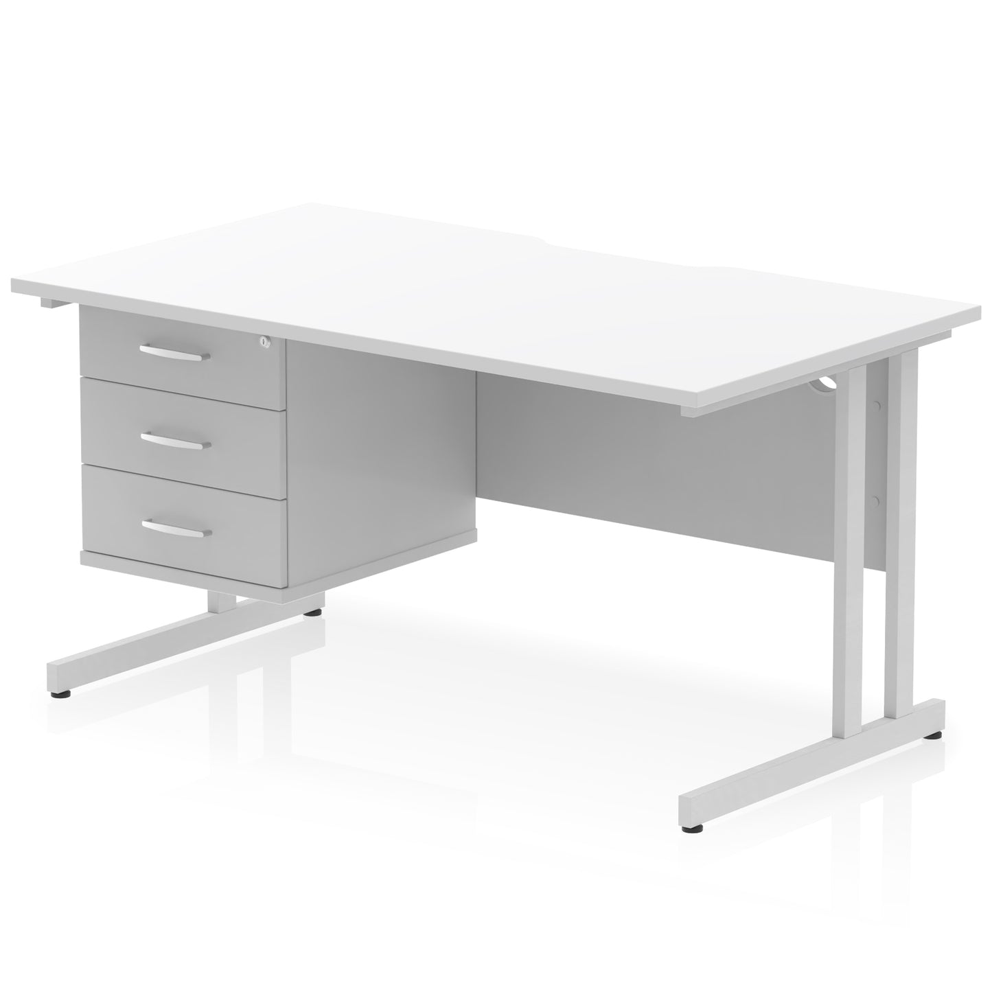 Impulse Scalloped Edge Cantilever Straight Desk With Single Fixed Pedestal - 1400mm - Multiple Colour Options