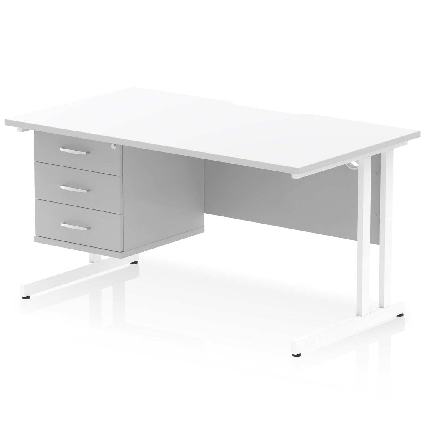 Impulse Scalloped Edge Cantilever Straight Desk With Single Fixed Pedestal - 1400mm - Multiple Colour Options
