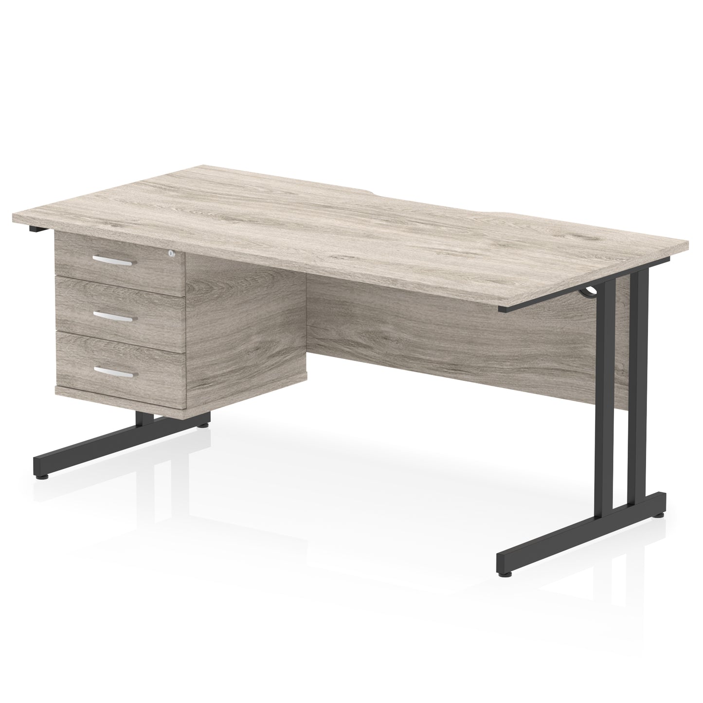 Impulse Scalloped Edge Cantilever Straight Desk With Single Fixed Pedestal - 1600mm - Multiple Colour Options