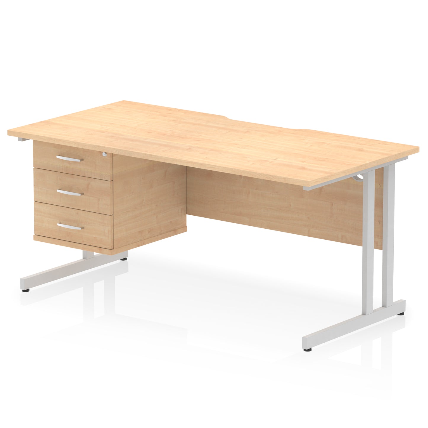 Impulse Scalloped Edge Cantilever Straight Desk With Single Fixed Pedestal - 1600mm - Multiple Colour Options