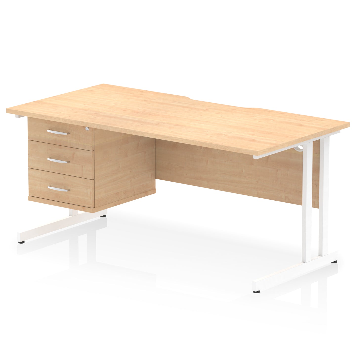 Impulse Scalloped Edge Cantilever Straight Desk With Single Fixed Pedestal - 1600mm - Multiple Colour Options
