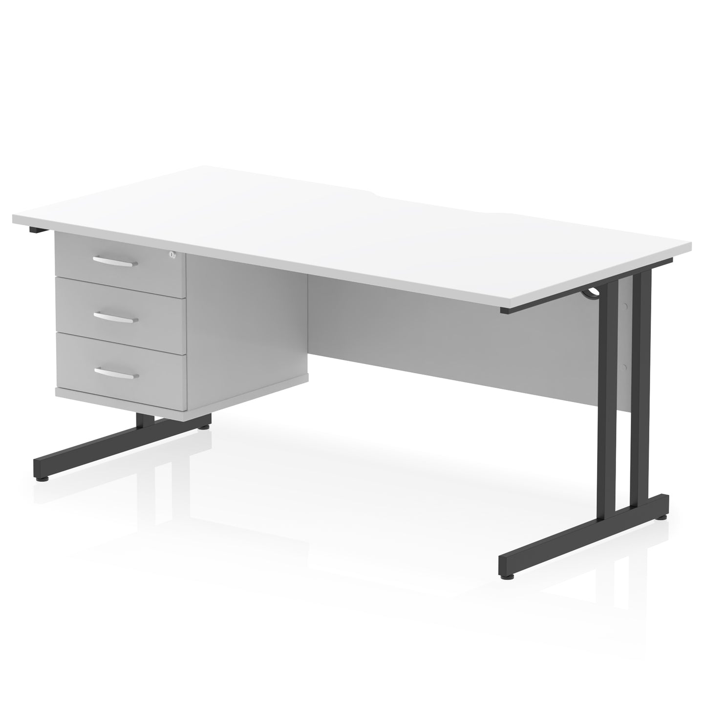 Impulse Scalloped Edge Cantilever Straight Desk With Single Fixed Pedestal - 1600mm - Multiple Colour Options