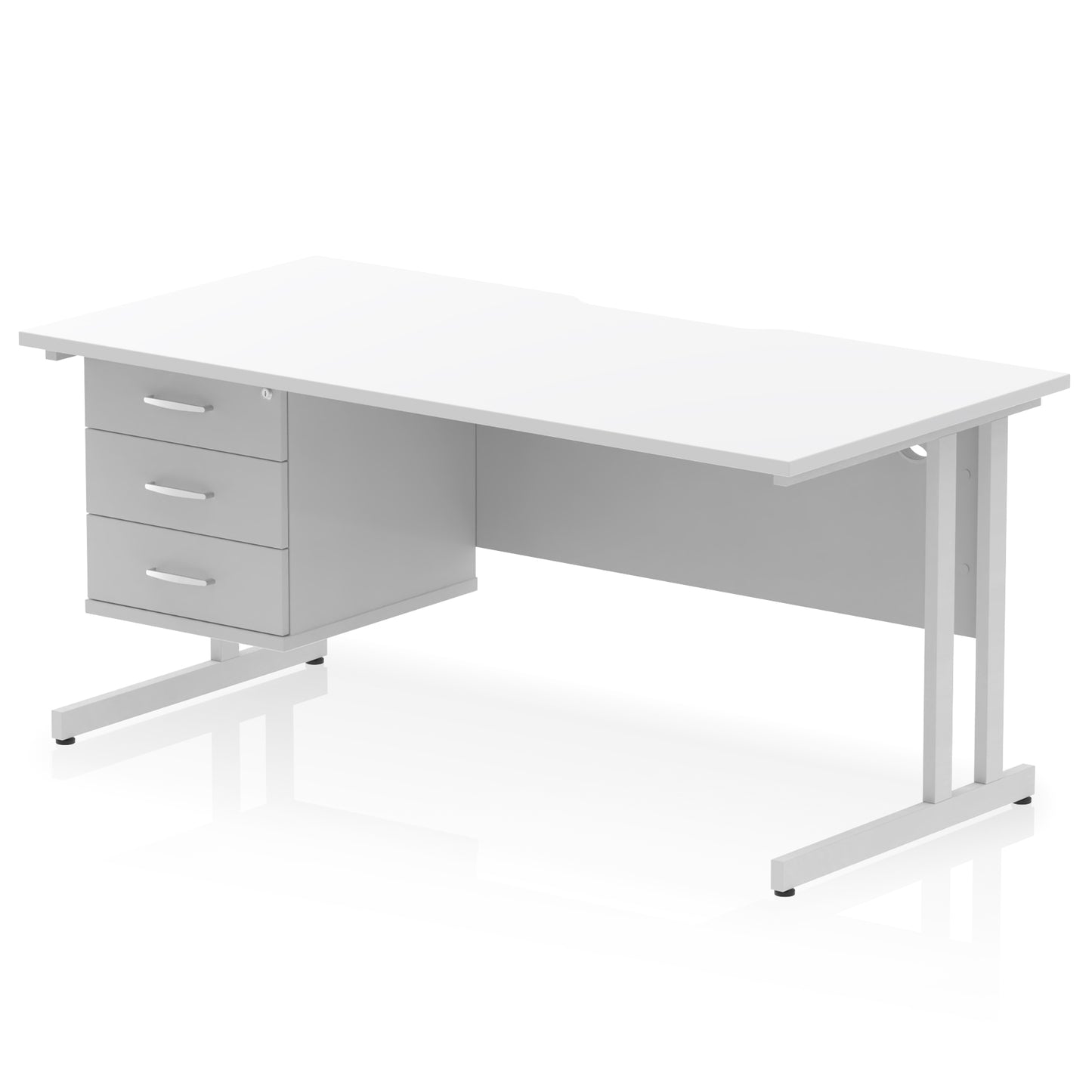 Impulse Scalloped Edge Cantilever Straight Desk With Single Fixed Pedestal - 1600mm - Multiple Colour Options