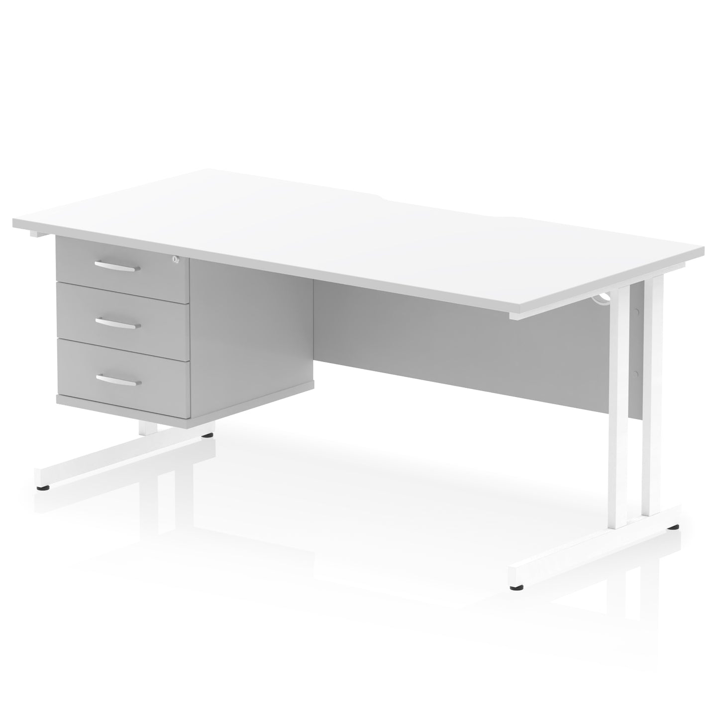 Impulse Scalloped Edge Cantilever Straight Desk With Single Fixed Pedestal - 1600mm - Multiple Colour Options