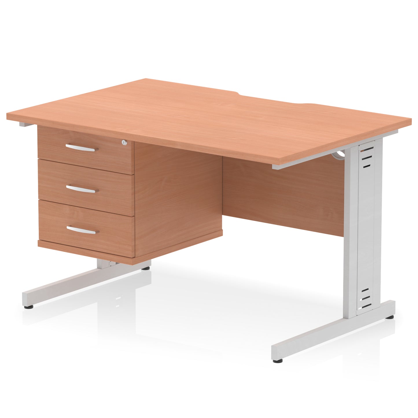 Impulse Scalloped Edge Cable Managed Straight Desk With Single Fixed Pedestal - 1200mm - Multiple Colour Options