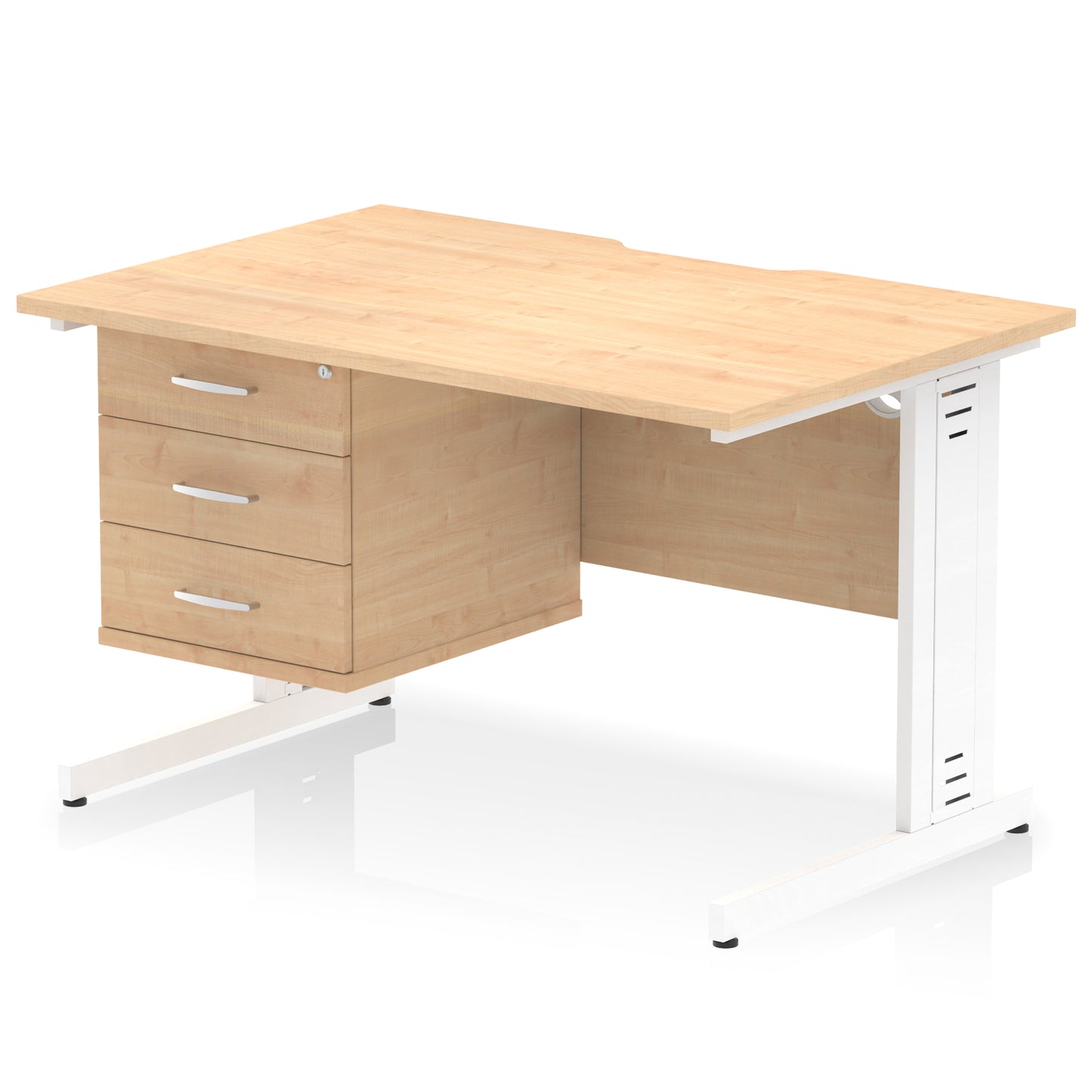 Impulse Scalloped Edge Cable Managed Straight Desk With Single Fixed Pedestal - 1200mm - Multiple Colour Options