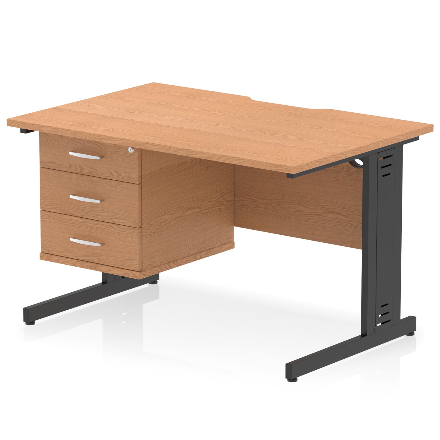Impulse Scalloped Edge Cable Managed Straight Desk With Single Fixed Pedestal - 1200mm - Multiple Colour Options