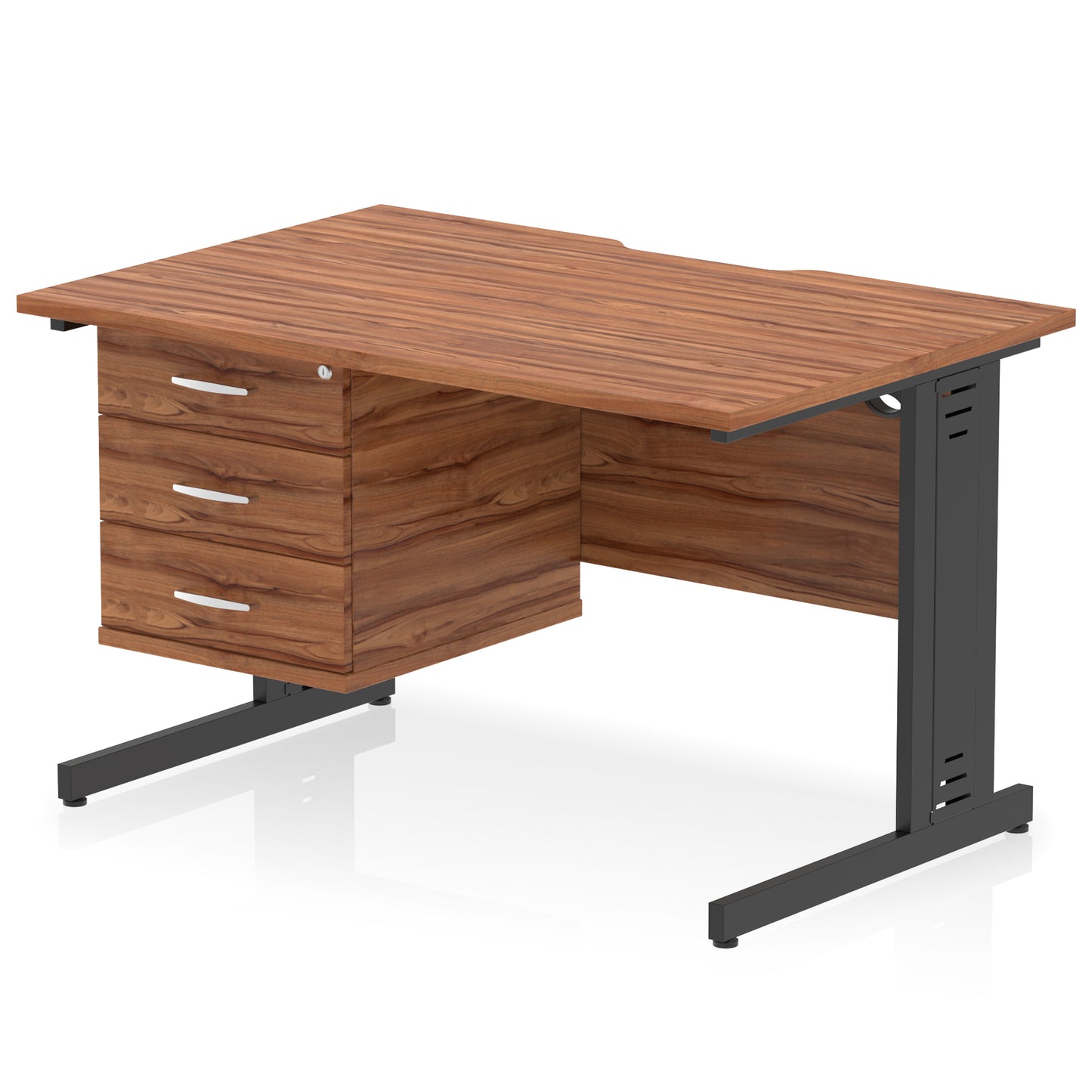 Impulse Scalloped Edge Cable Managed Straight Desk With Single Fixed Pedestal - 1200mm - Multiple Colour Options