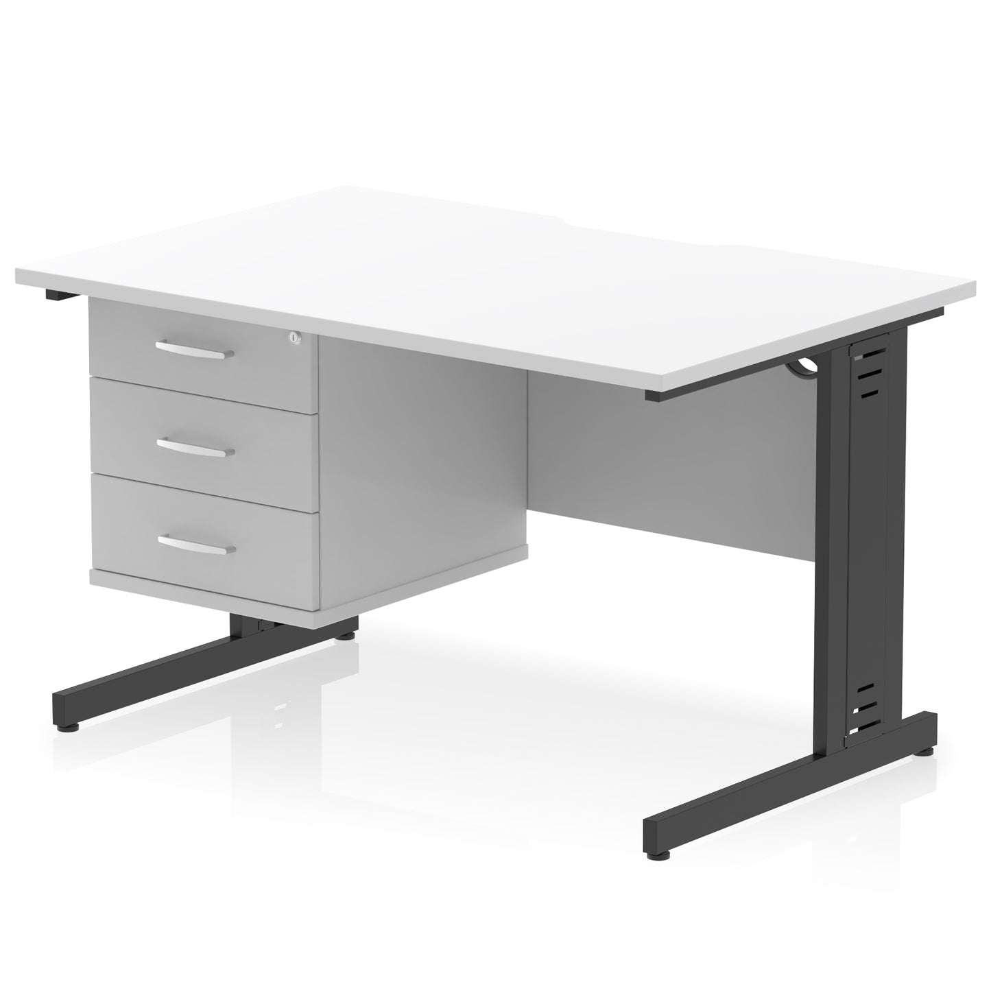Impulse Scalloped Edge Cable Managed Straight Desk With Single Fixed Pedestal - 1200mm - Multiple Colour Options